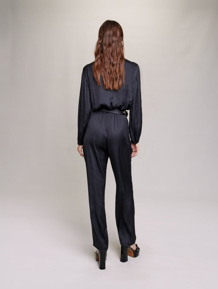 Long black cinched jumpsuit