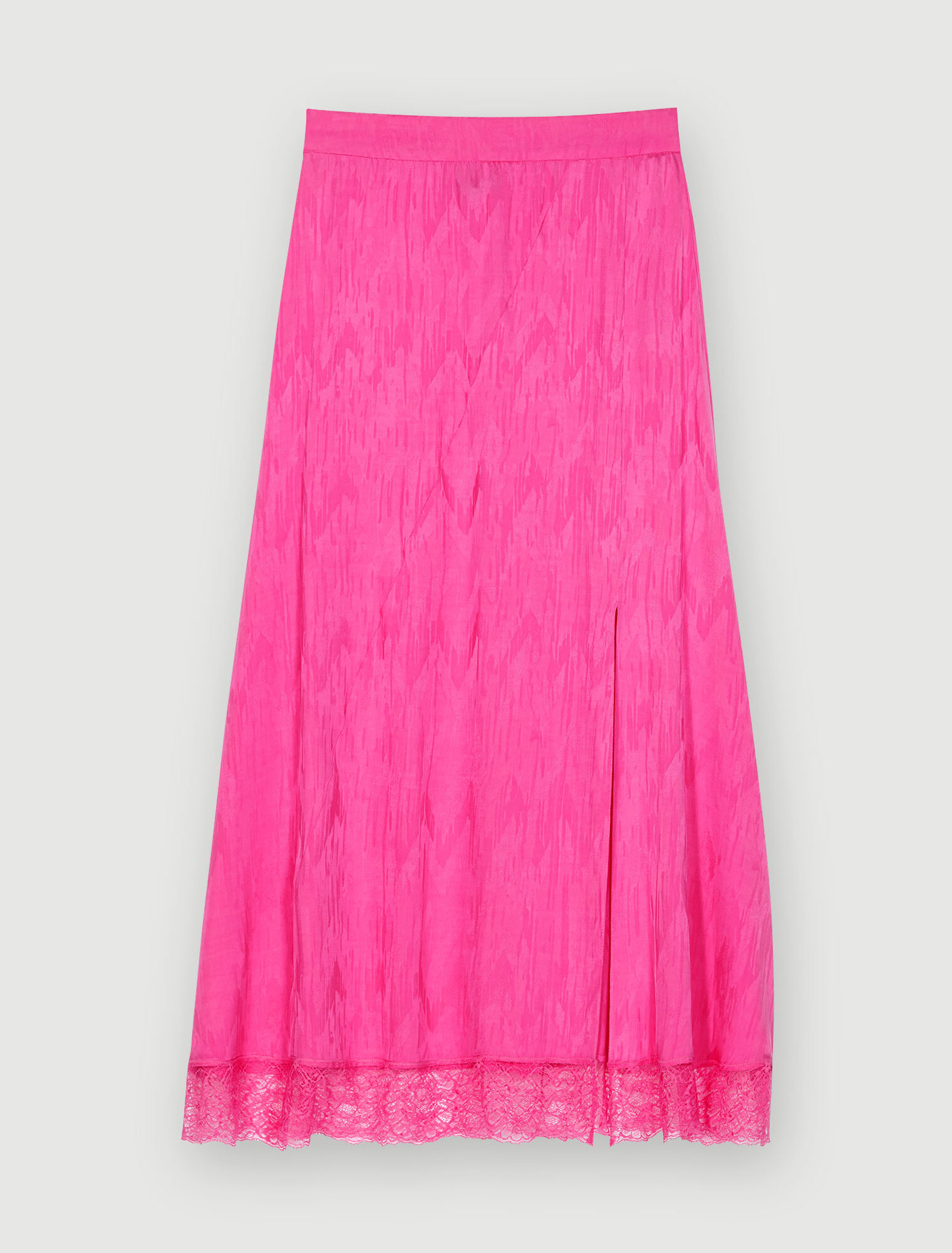 Satiny jacquard long slit skirt