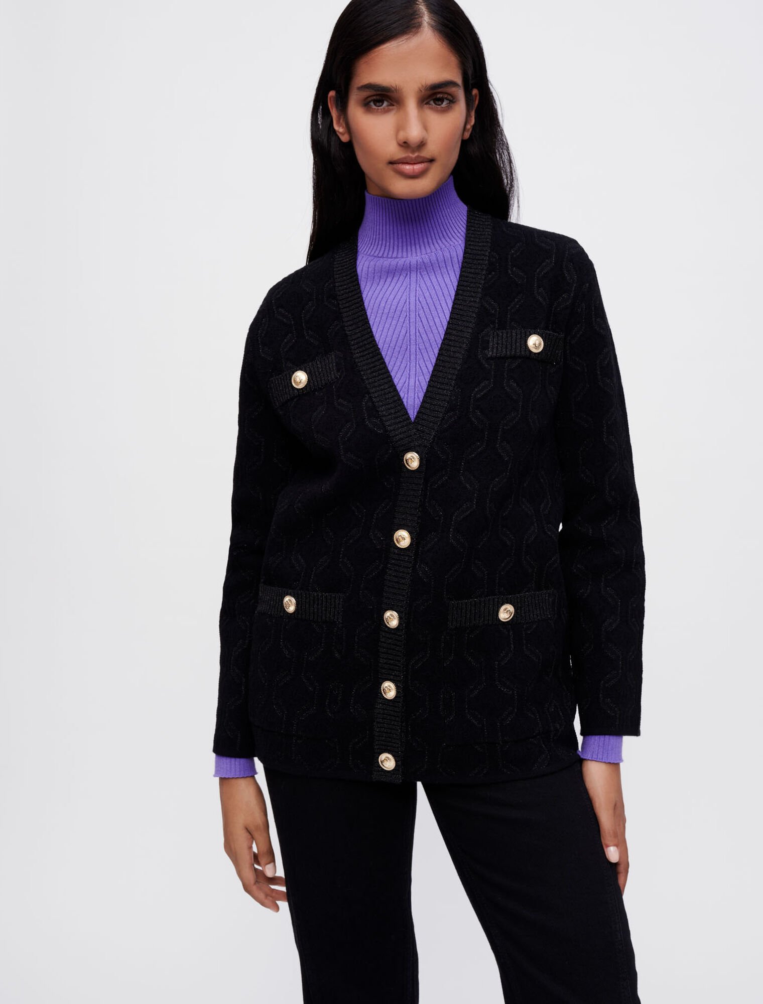 Knit cardigan with shiny motifs