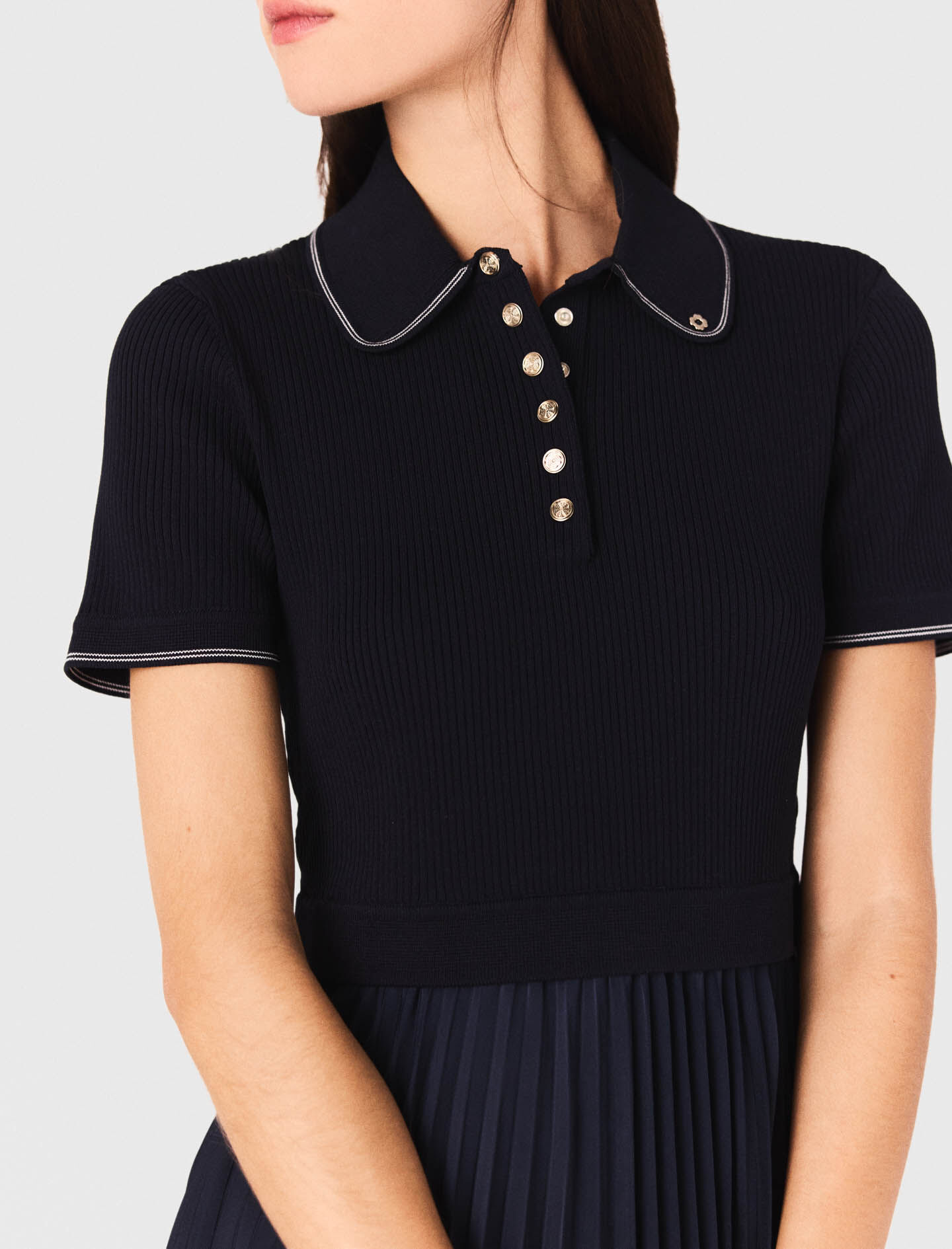 Mini pleated polo collar dress Blue For Women | Maje