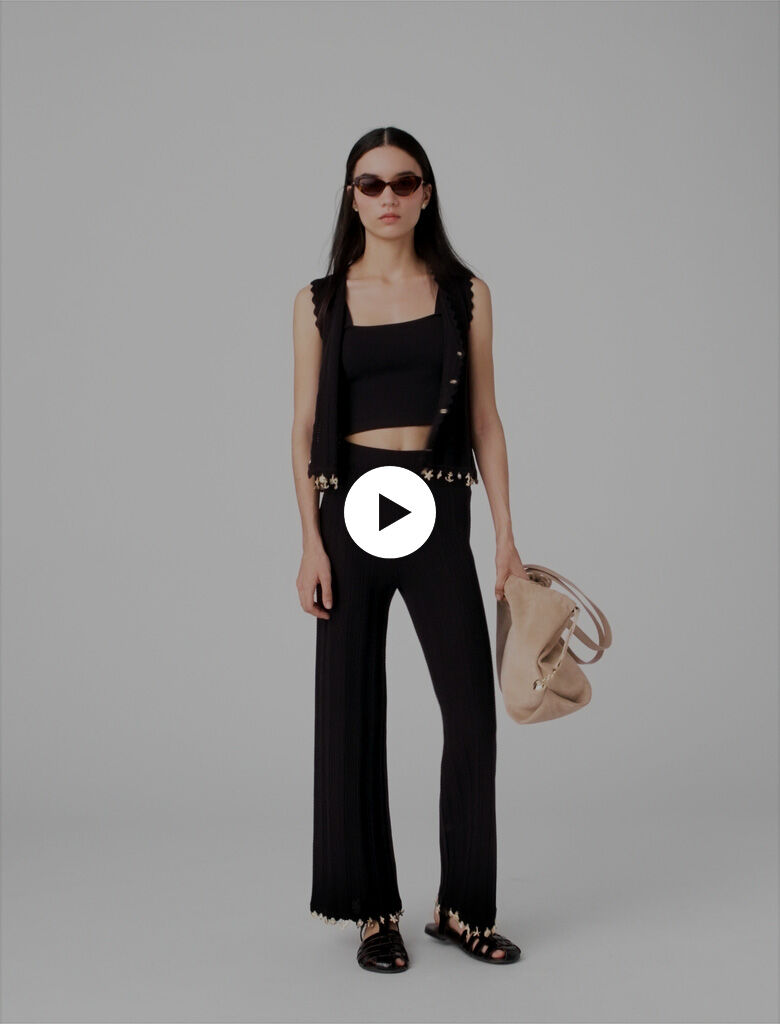 Jewelled knit trousers Black / Gray For Women | Maje