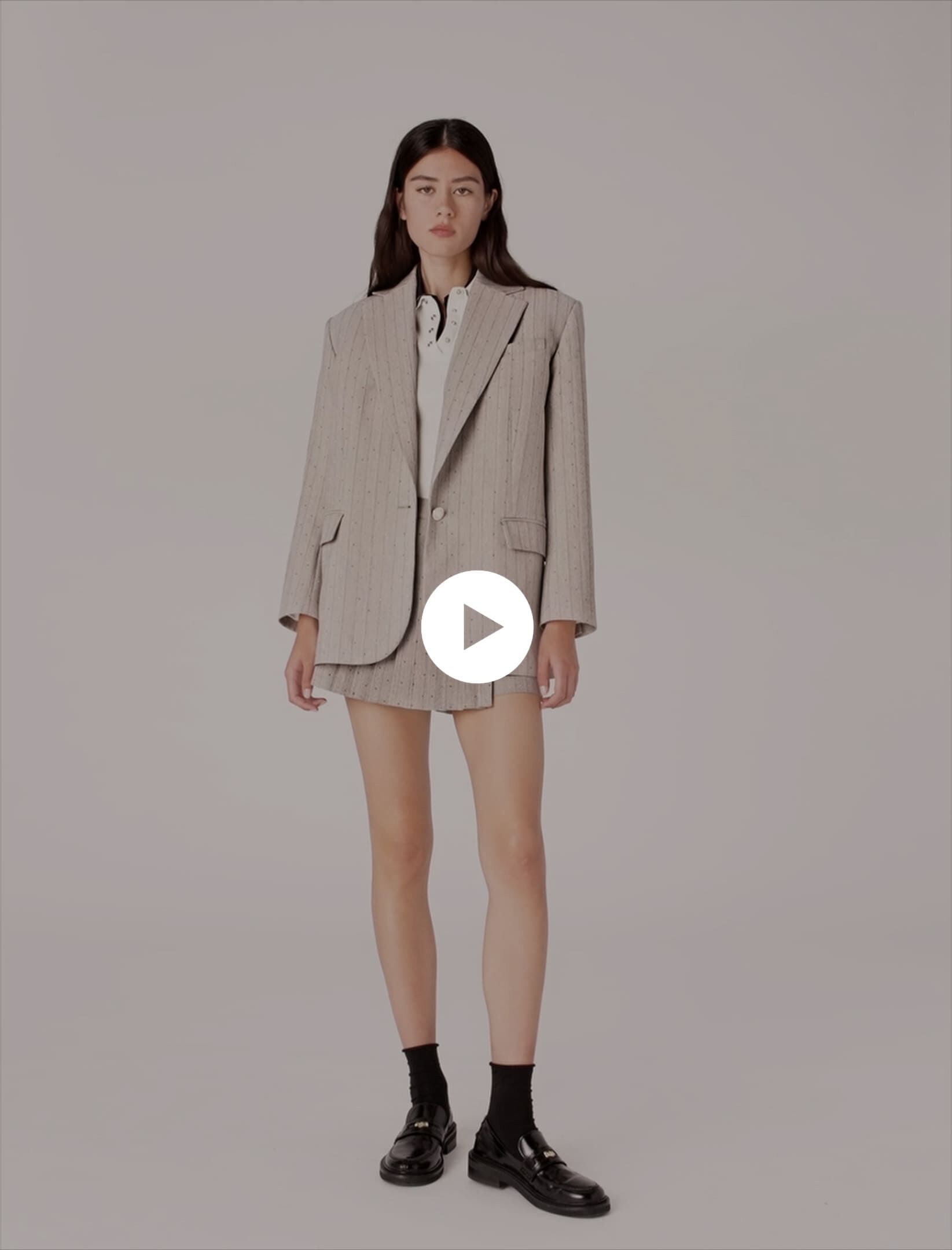 Rhinestone striped suit blazer Black / Gray For Women | Maje