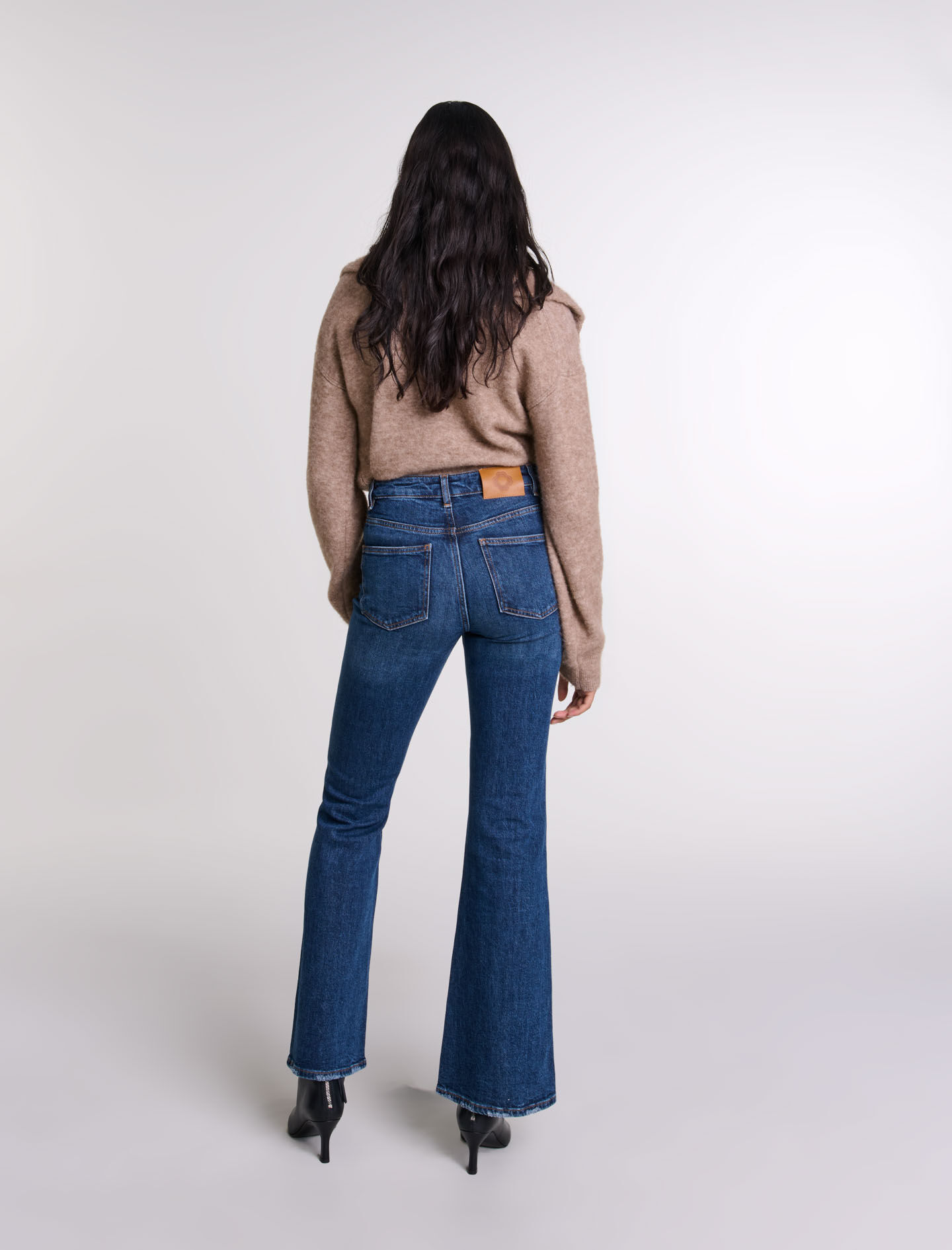 Drift Away Black Knee Slit Denim Flare Jeans Black | O2 Denim
