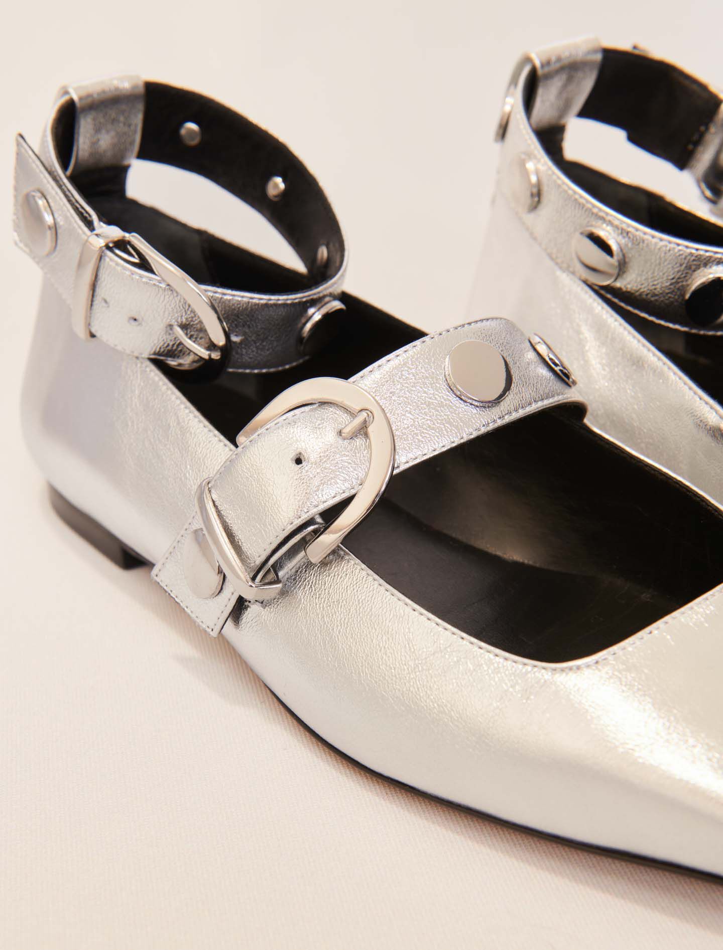 Metallic leather Mary Janes Black / Gray For Women | Maje