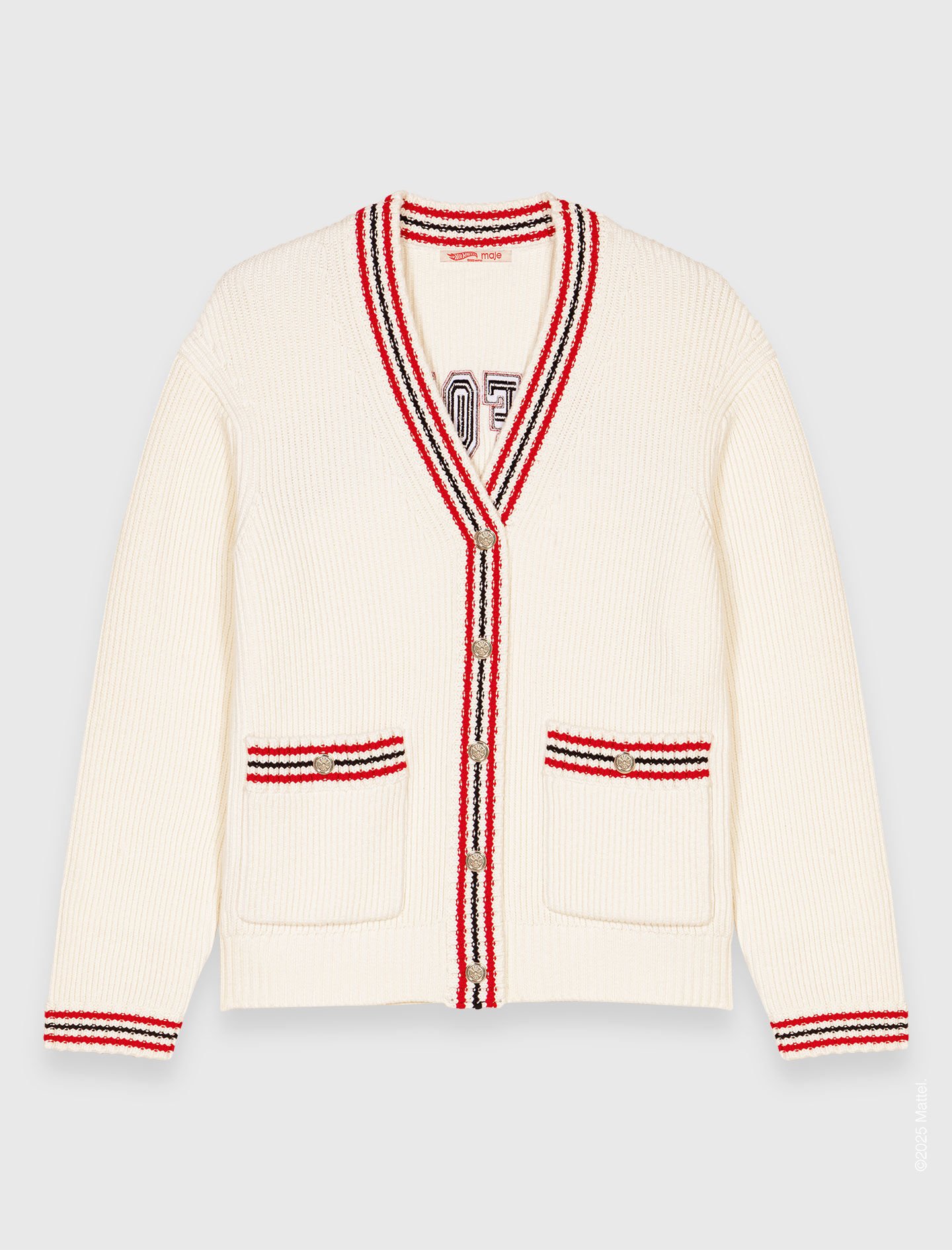 MAJE 売れ筋商品|||マージュ カーディガン アウター レディース Cardigans White Long sleeve cardigan with denim details White For Women | Maje