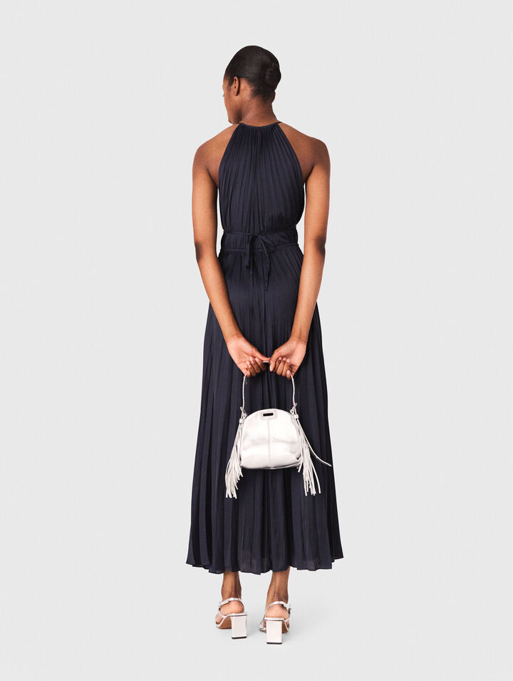 Pleated satin maxi dress