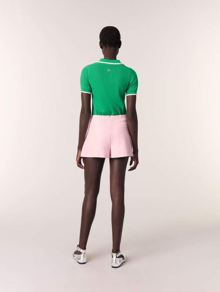 Pointelle knit crochet polo