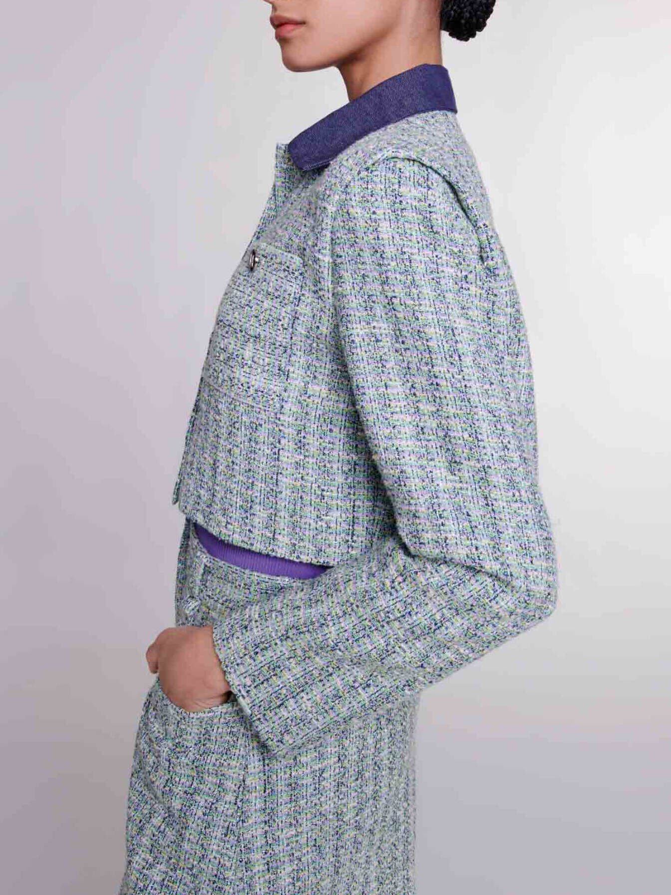 Contrast tweed cropped jacket Multicolor For Women | Maje