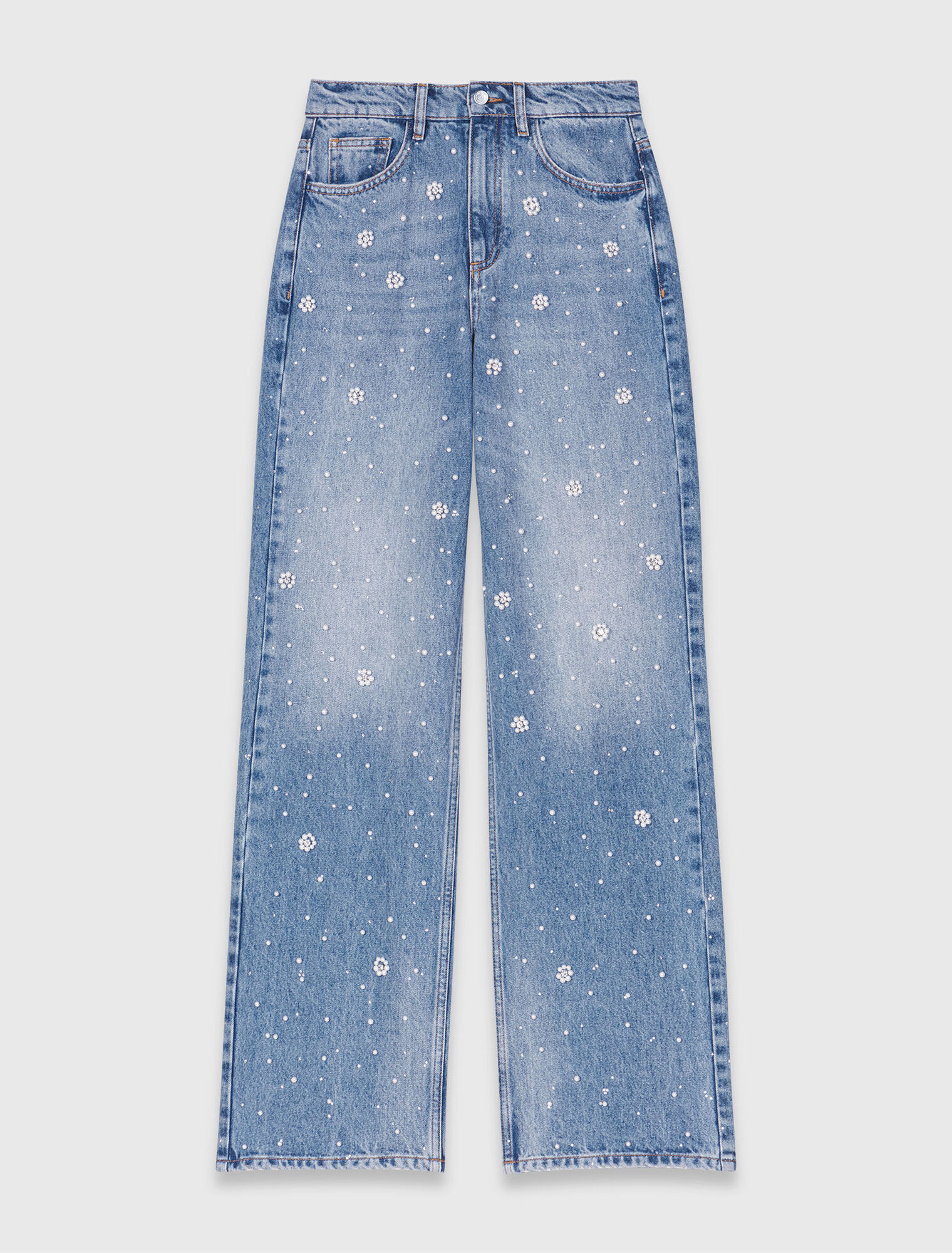 Wide-leg embroidered jeans
