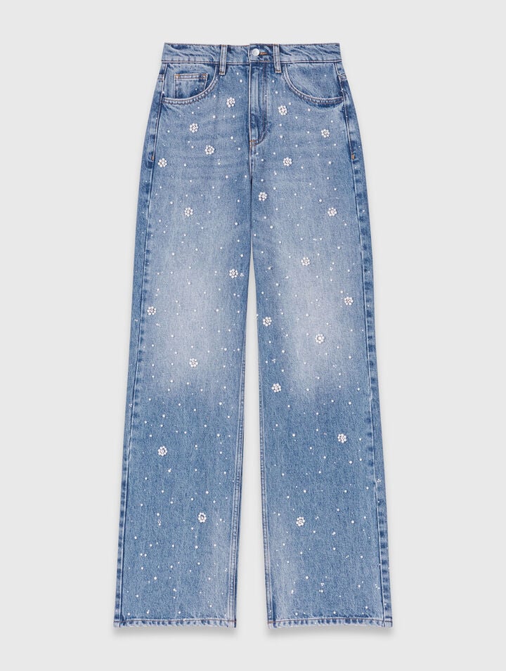 Wide-leg embroidered jeans