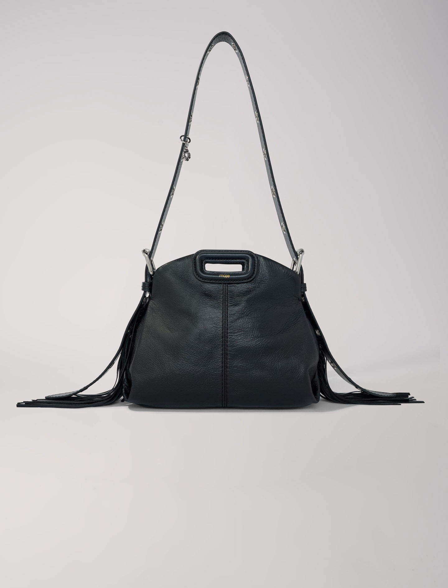 Crackle leather mini Miss M bag Black Gray For Women Maje