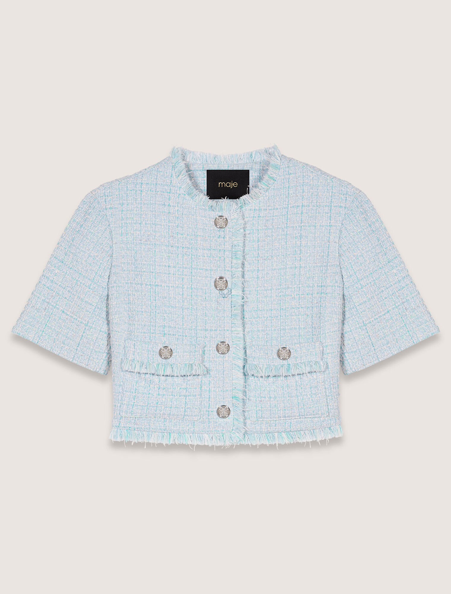 Cropped short sleeve tweed jacket 