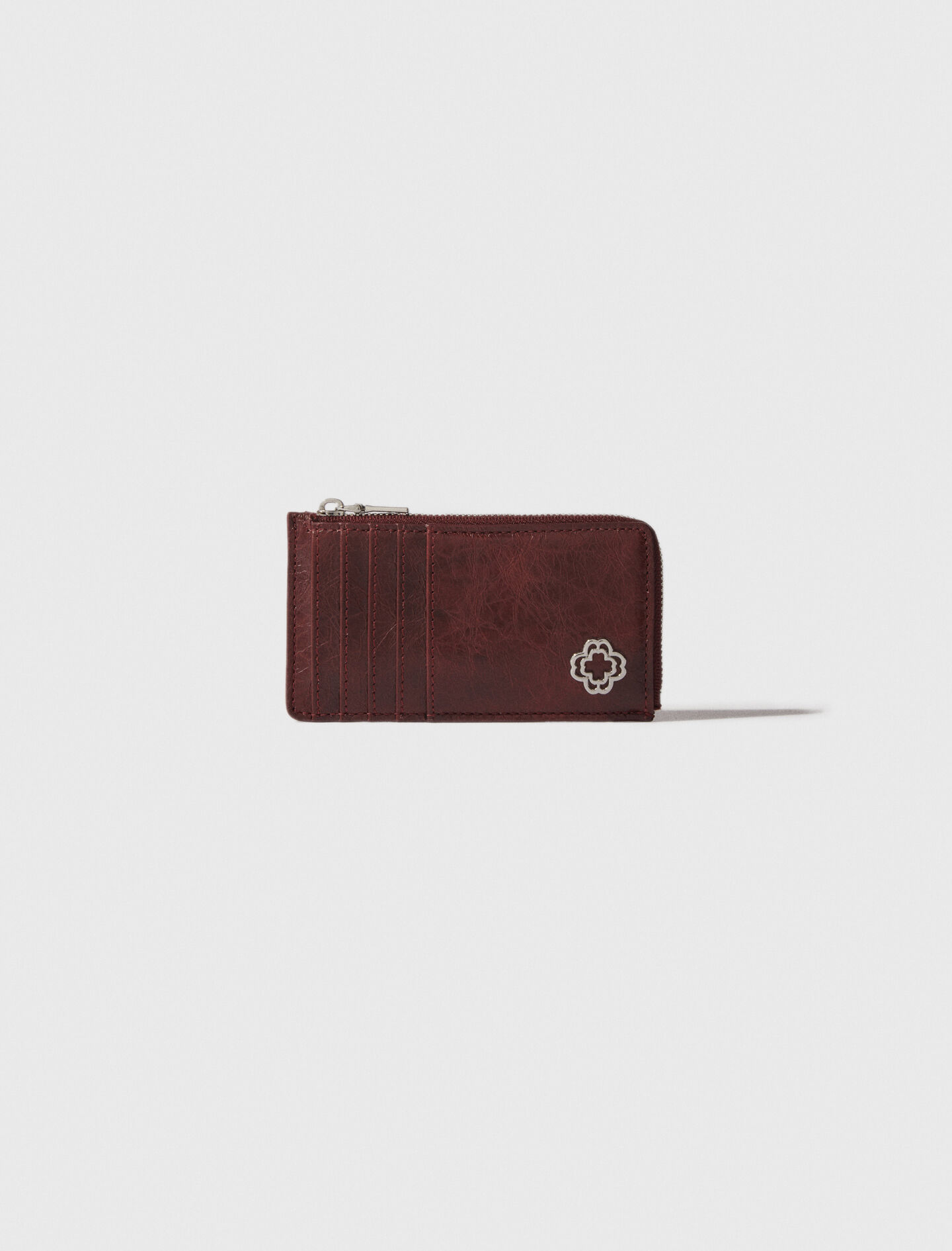 Crackled leather cardholder Red For Women | Maje
