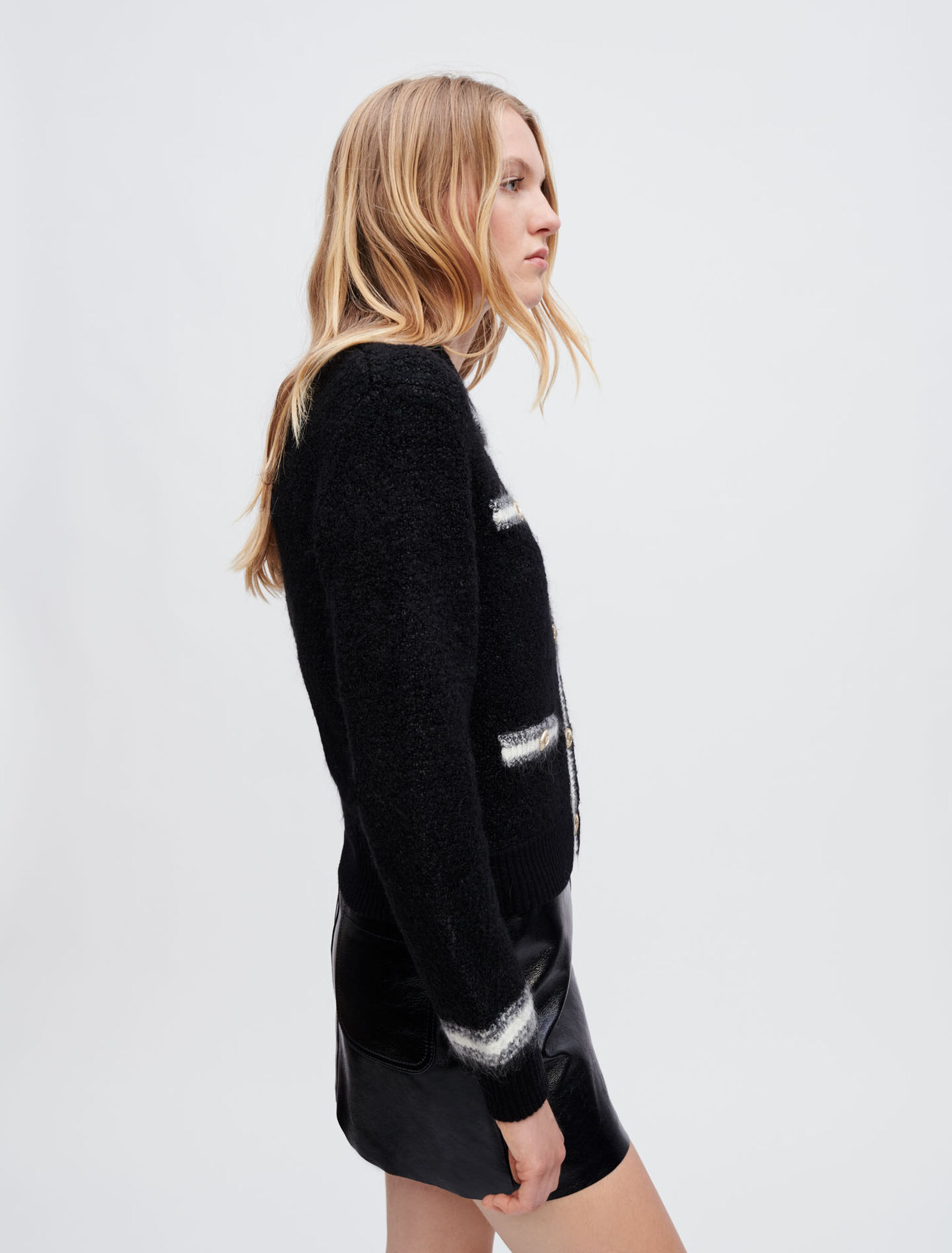 Thick, shiny knit cardigan