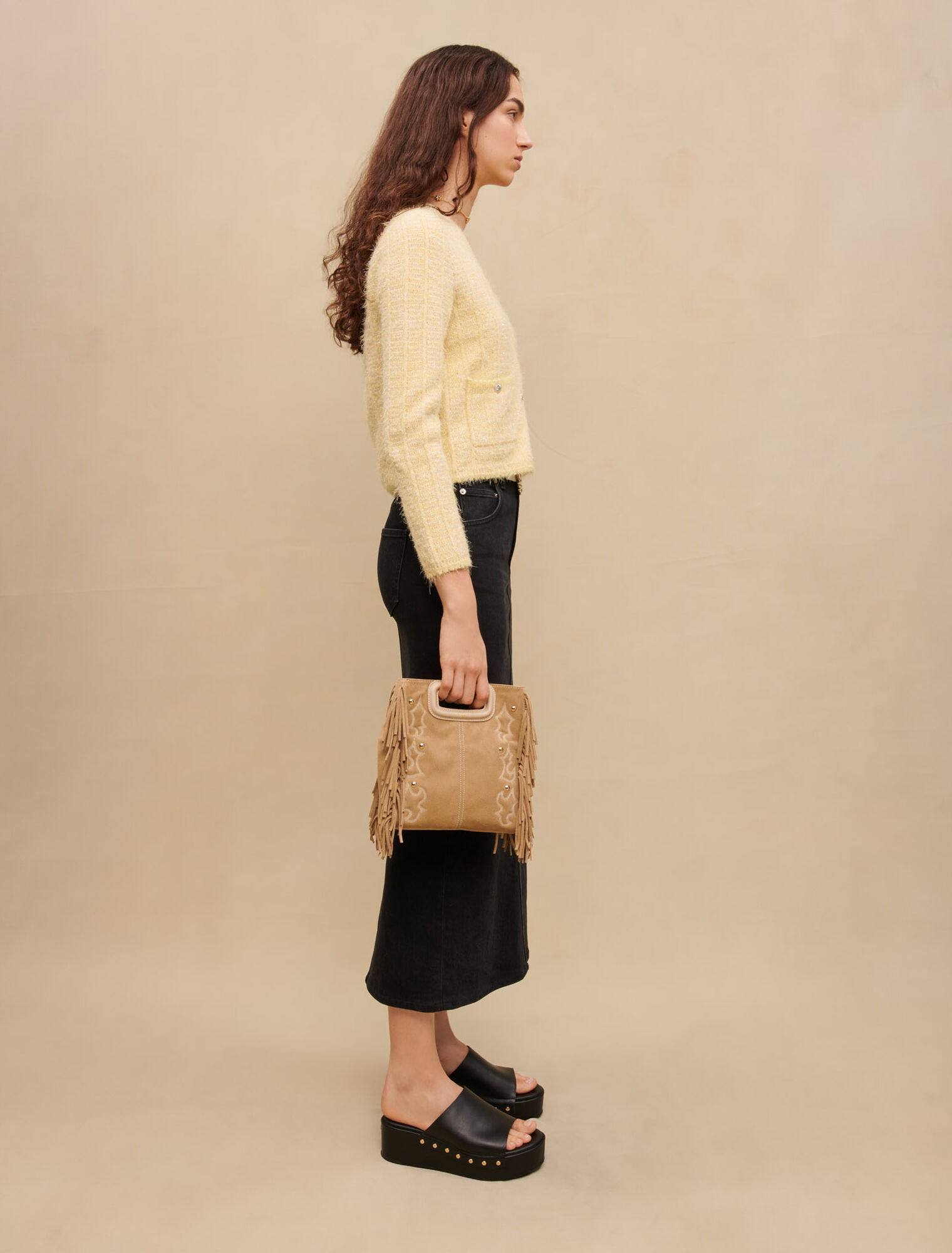 Tweed-effect knit cardigan