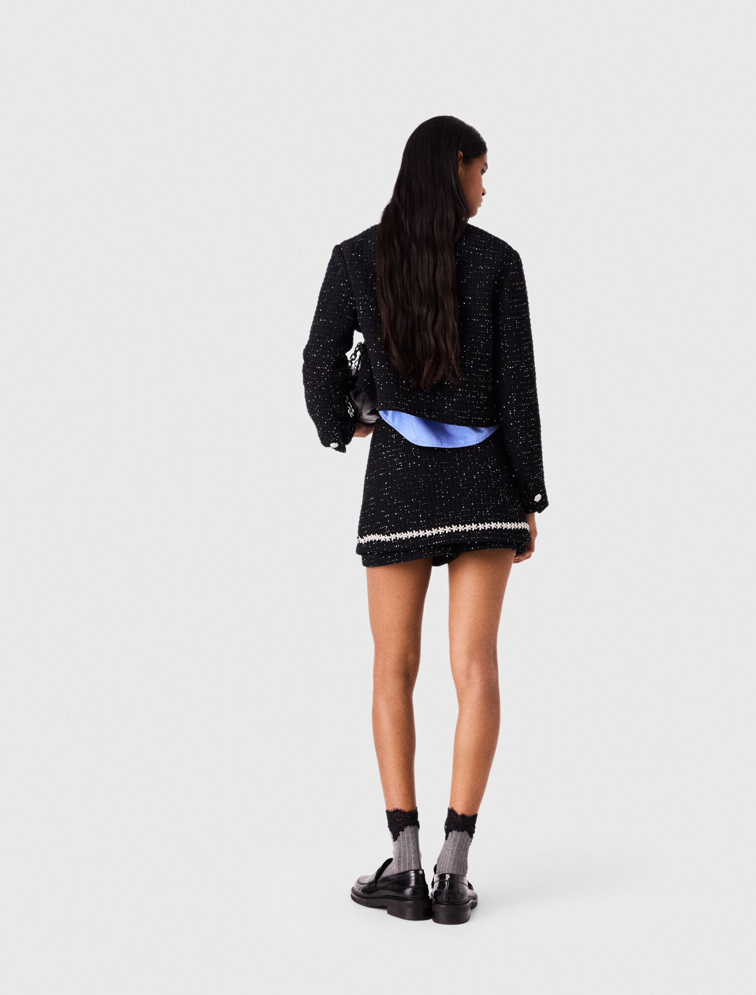 Short sequin tweed jacket