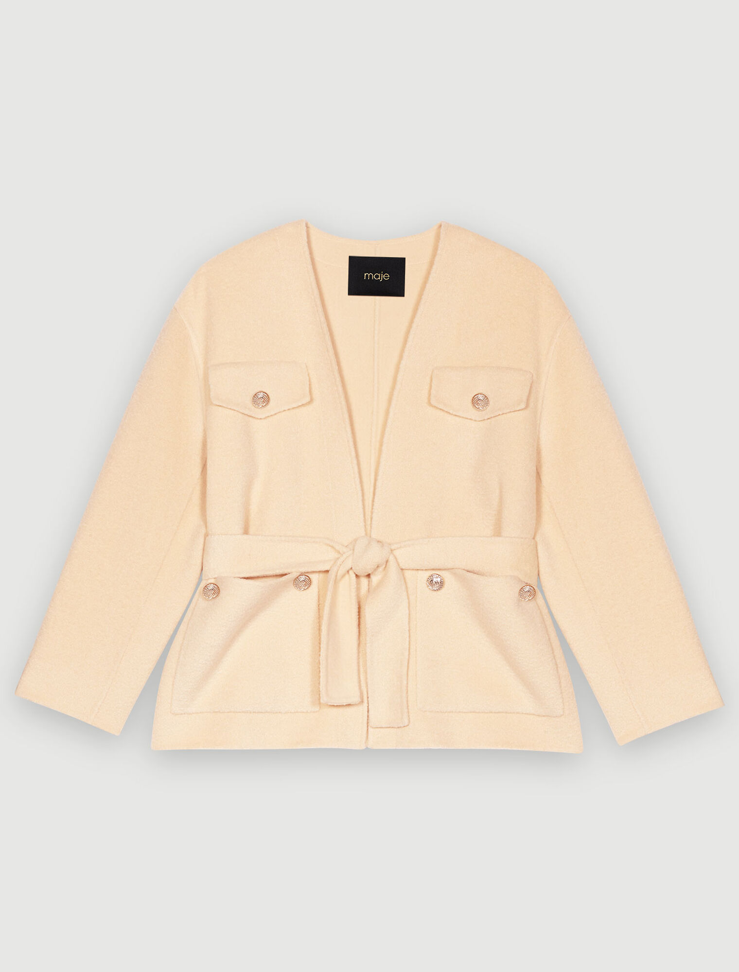 Beige wool coat with belt