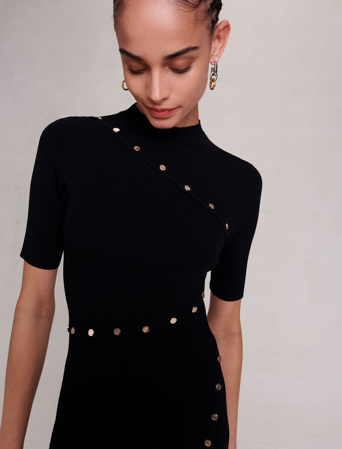Dress in ribbed knit Black Gray For Women Maje
