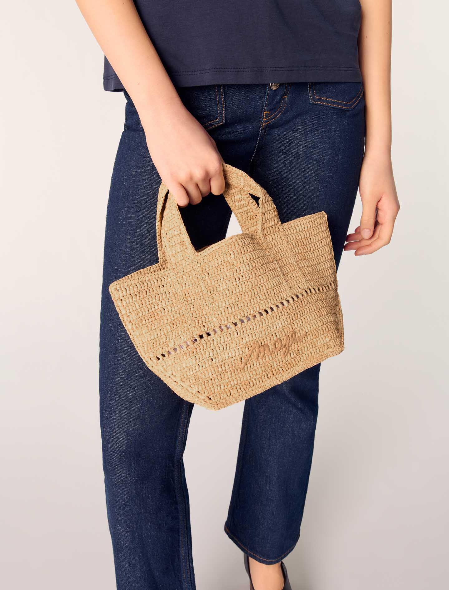 ●depound● Raffia Bag Mini Tote Natural DP2535BG024MNTXX Natural raffia mini tote Natural For Women | Maje