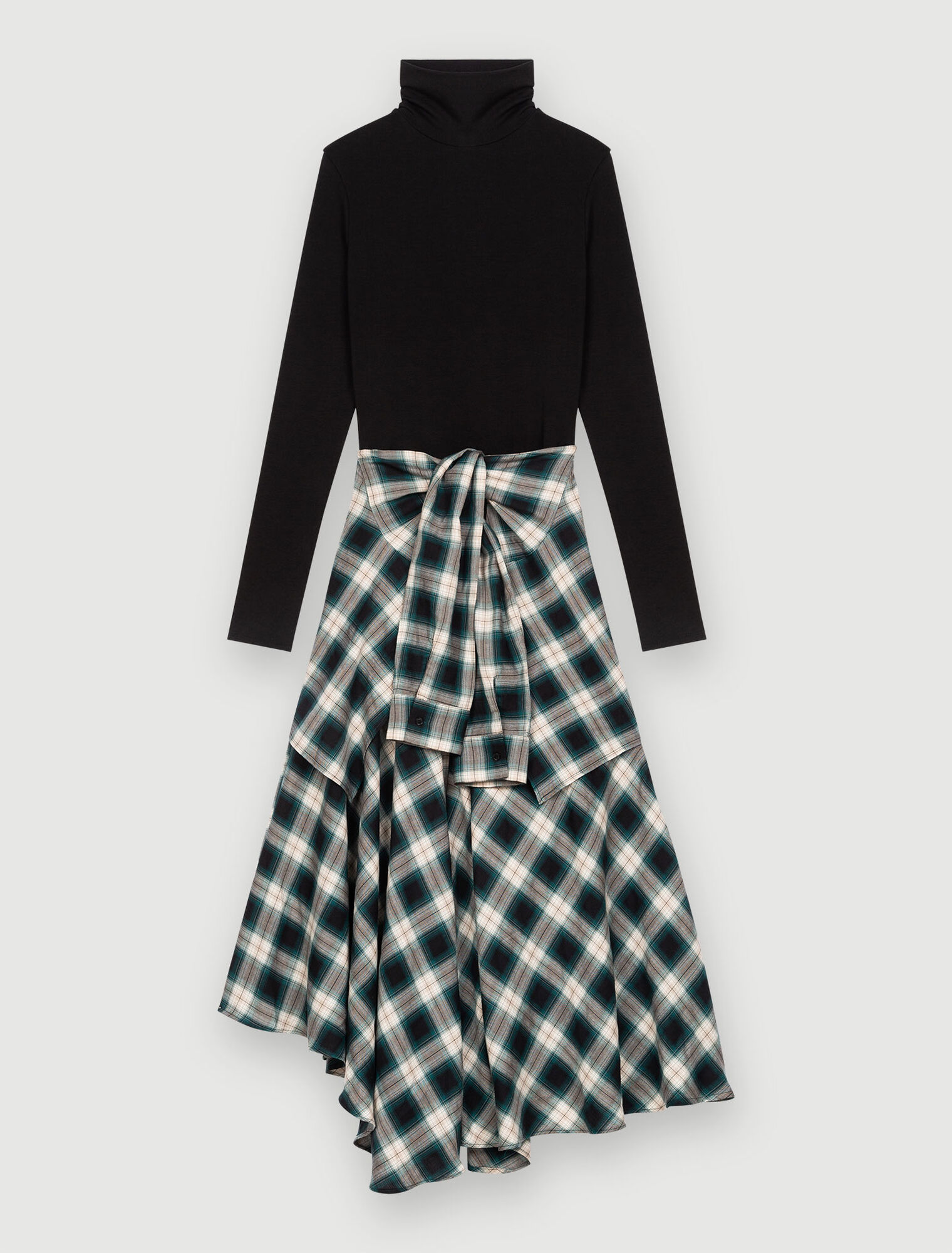 Mixed-material trompe l'oeil dress