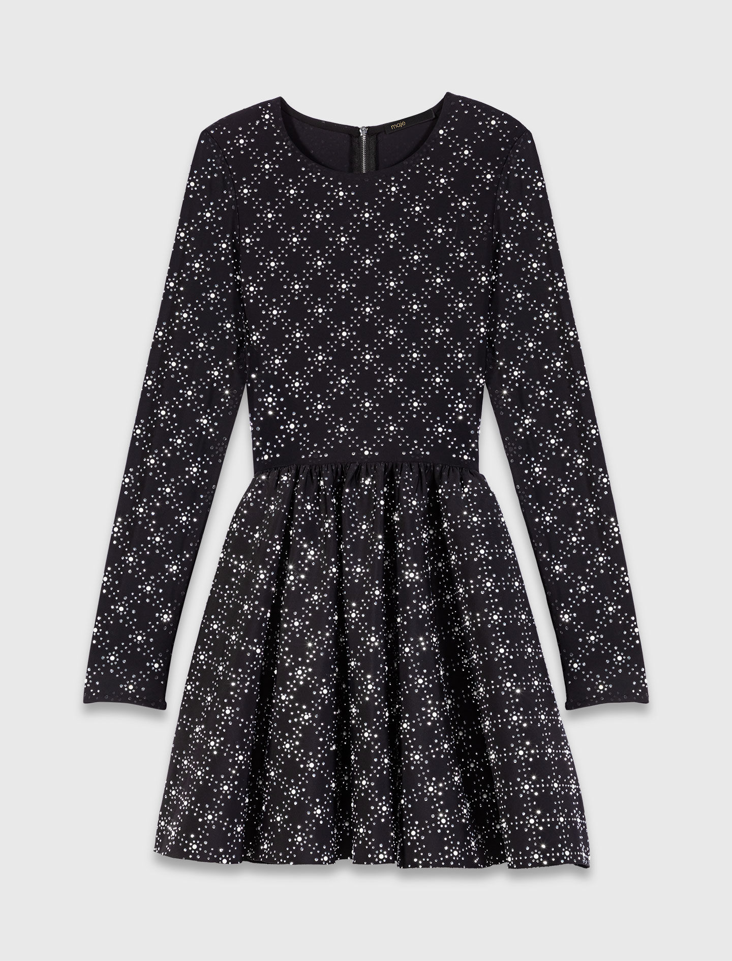 Pearl and rhinestone skater dress Black / Gray For Women | Maje