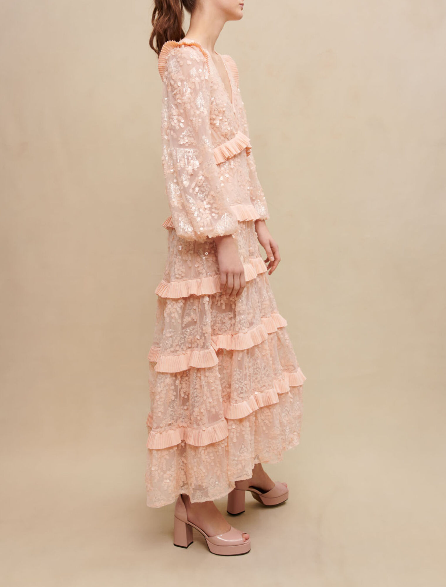 Long ruffled sequinned dress
