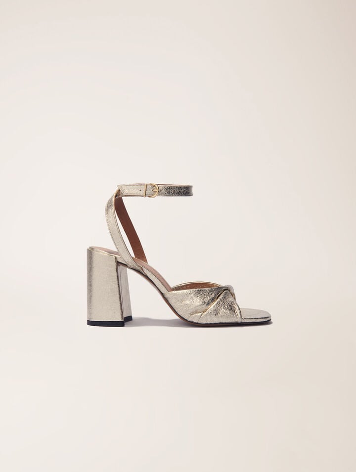 Metallic leather sandals with heels