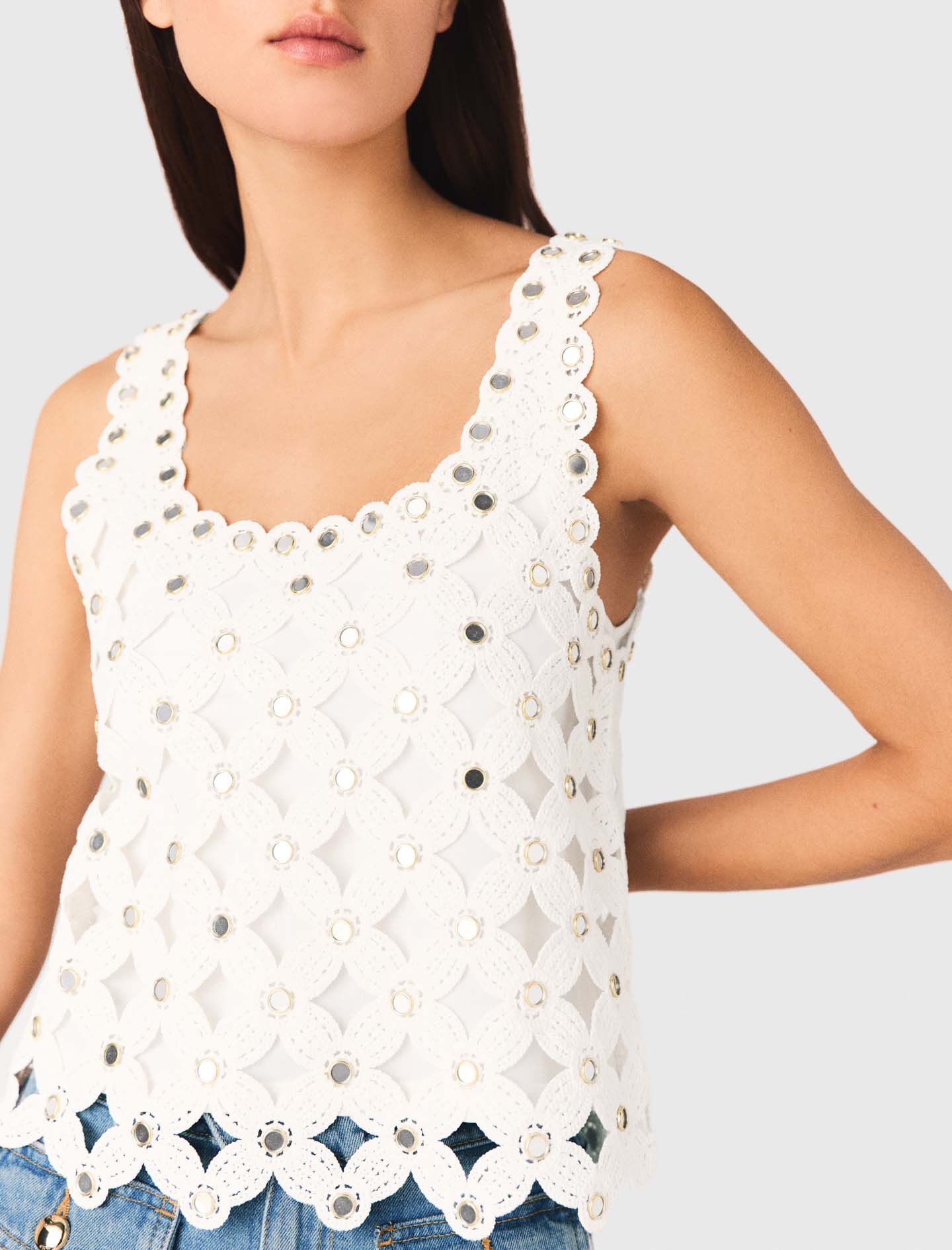 Mirrored crochet top White For Women | Maje
