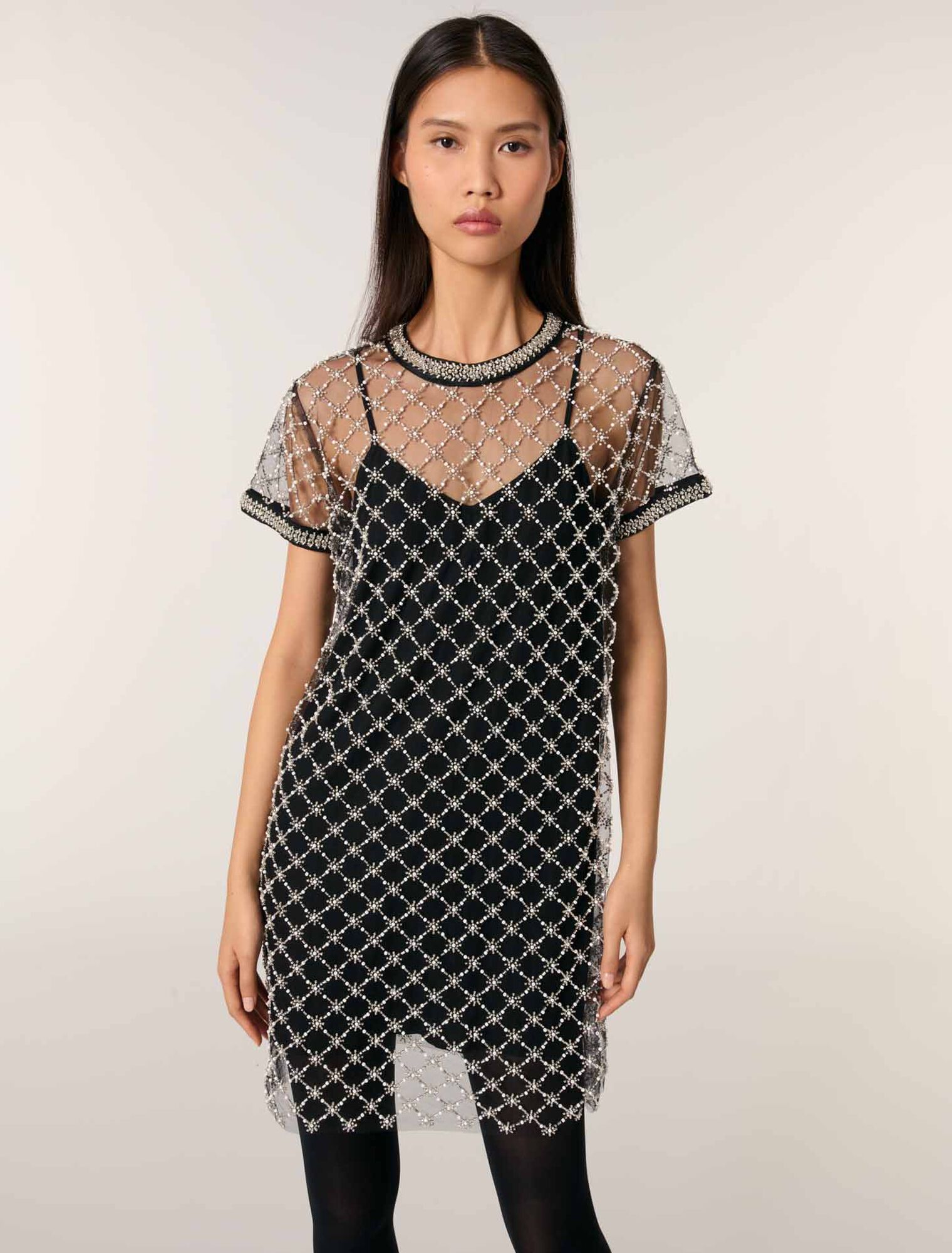 Mini embroidered tulle dress