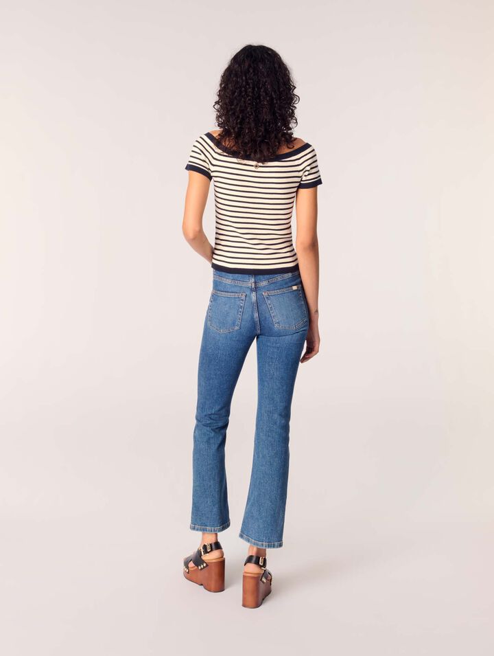 Rib knit short sleeve boat neck top