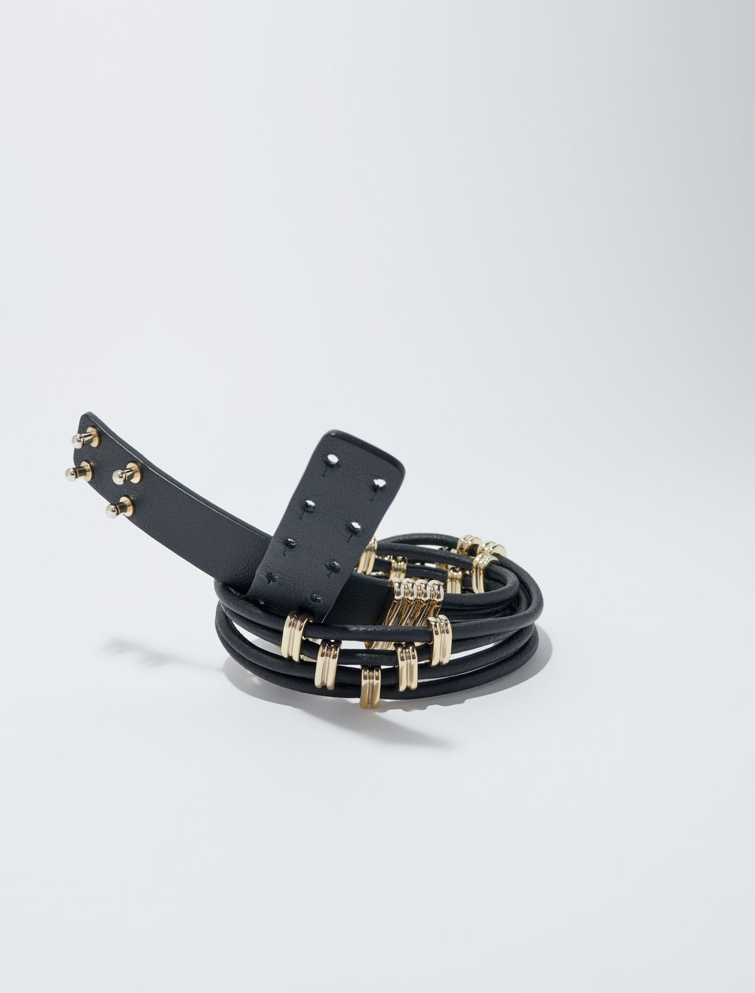 Mixed metal and leather belt