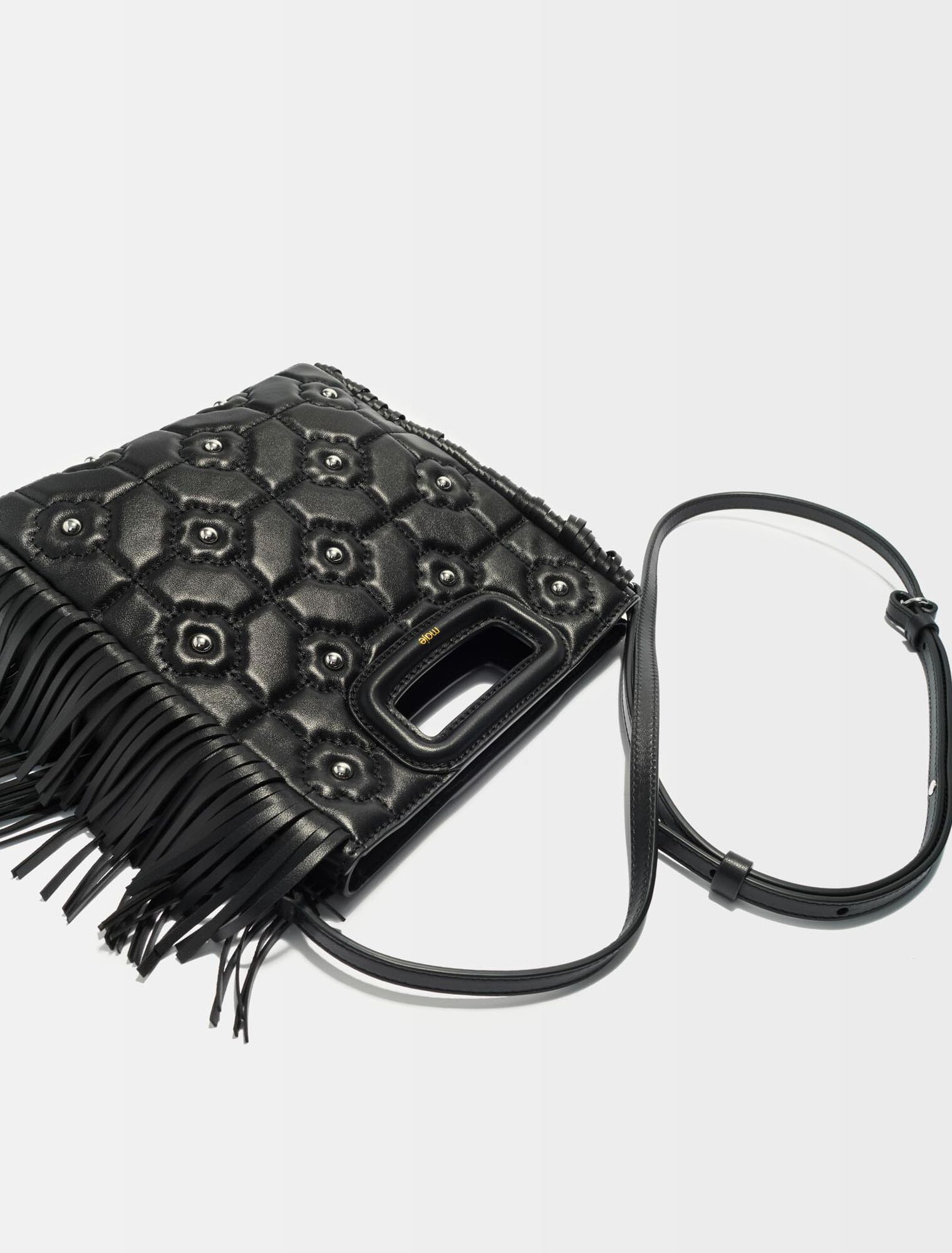 Quilted leather M bag with rhinestones