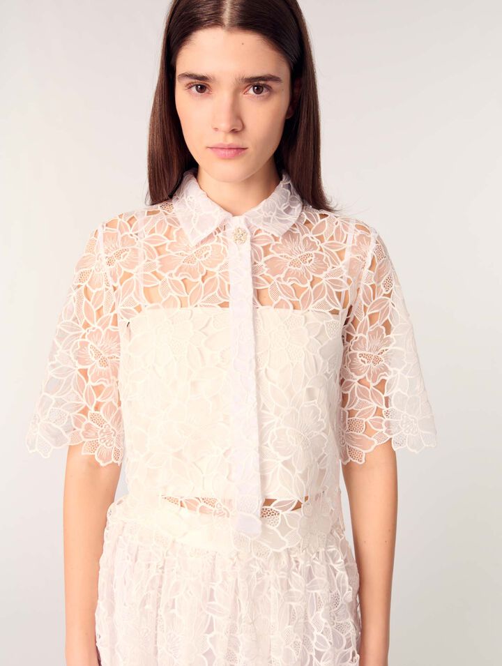 Cropped floral lace blouse