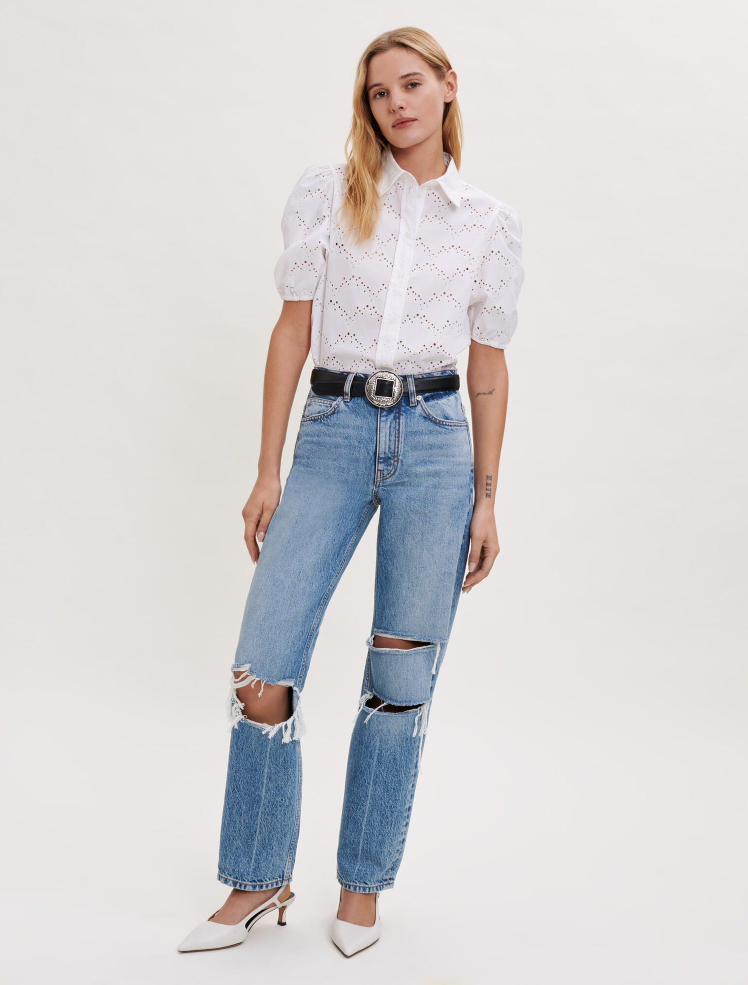 Poplin openwork shirt