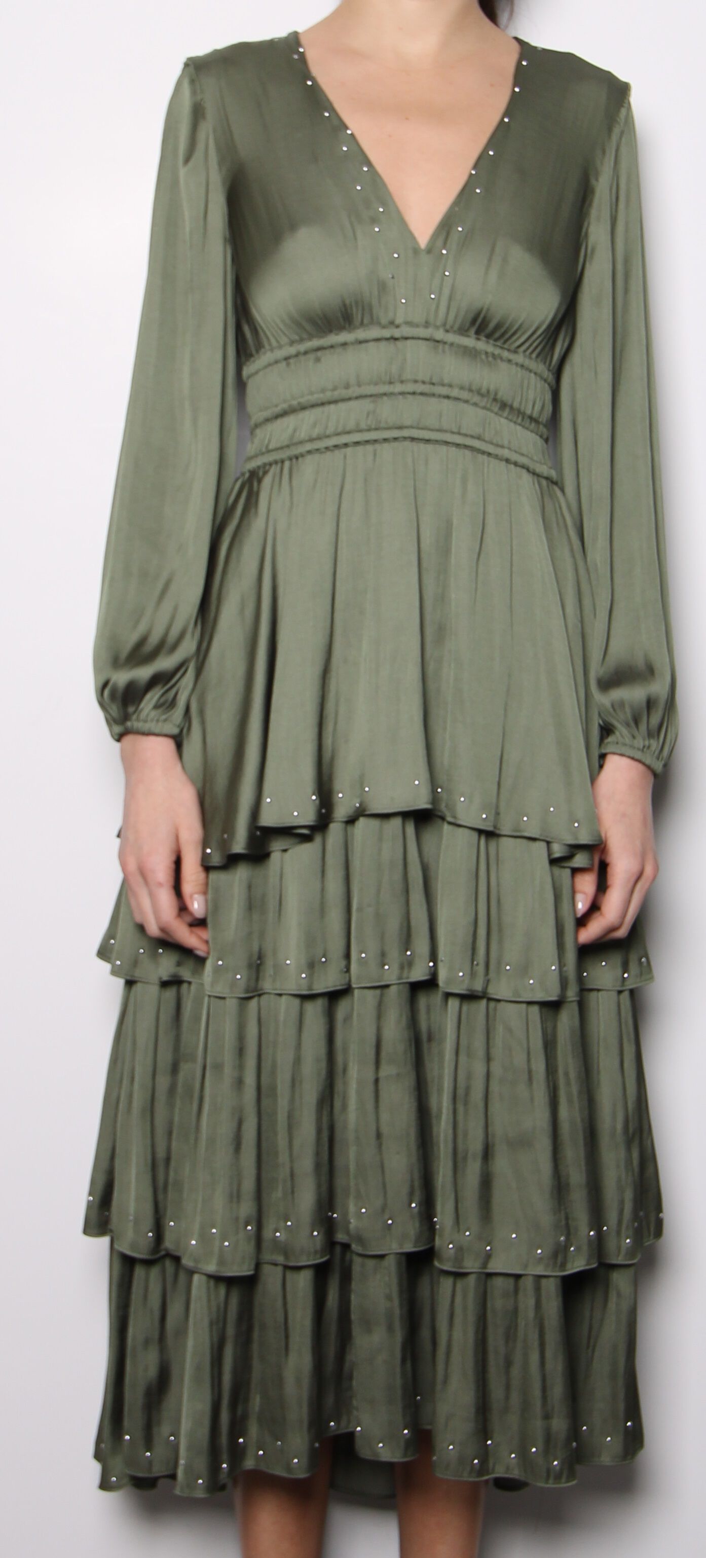Satin dress with ruffles and studs