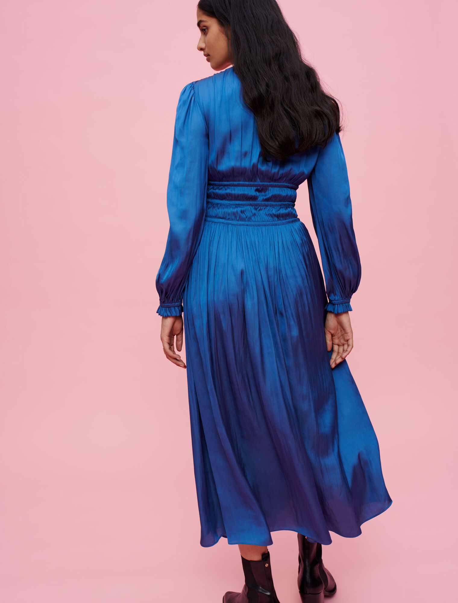 Satin dress with smocked waist