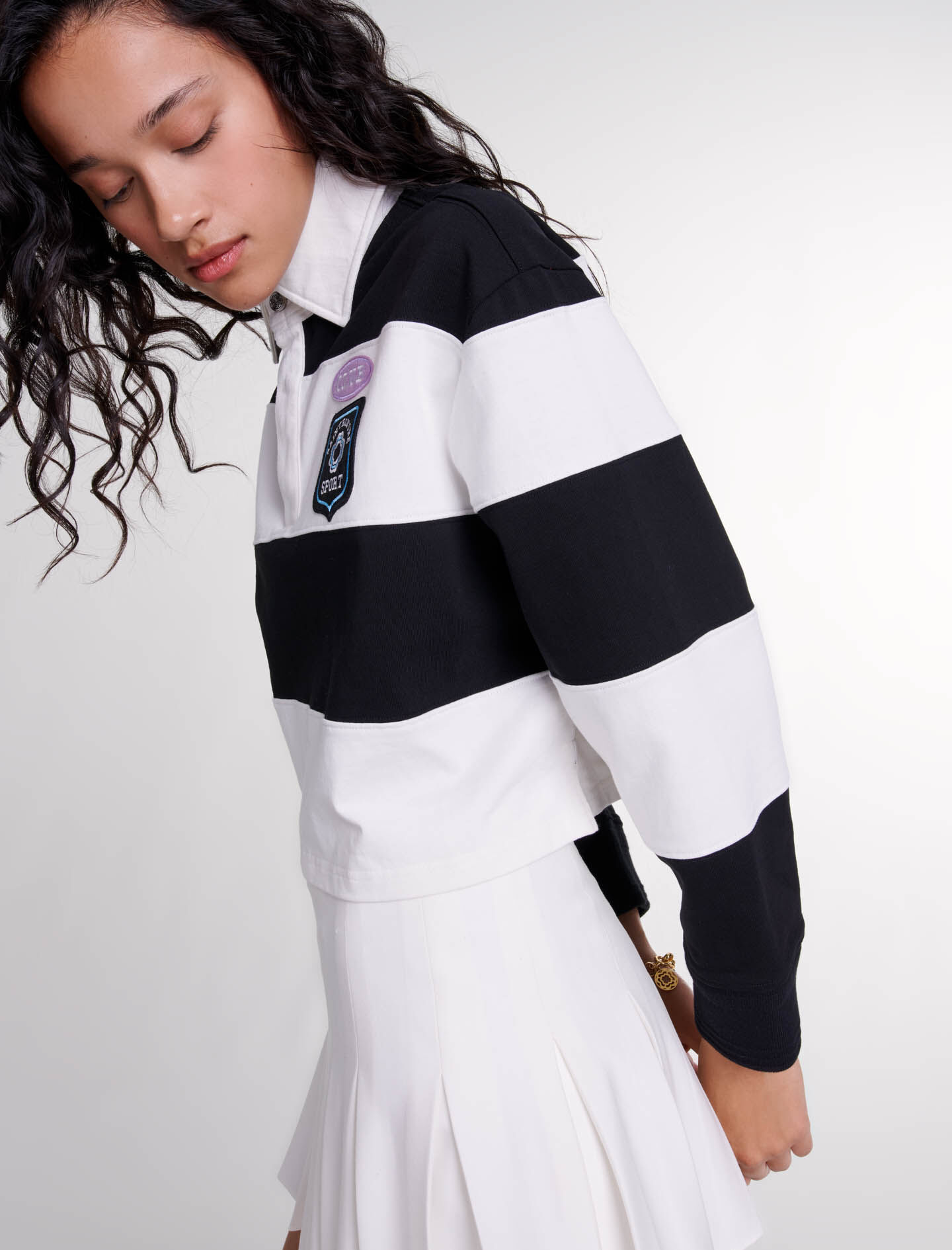 Striped and embroidered polo shirt Bicolor For Women | Maje