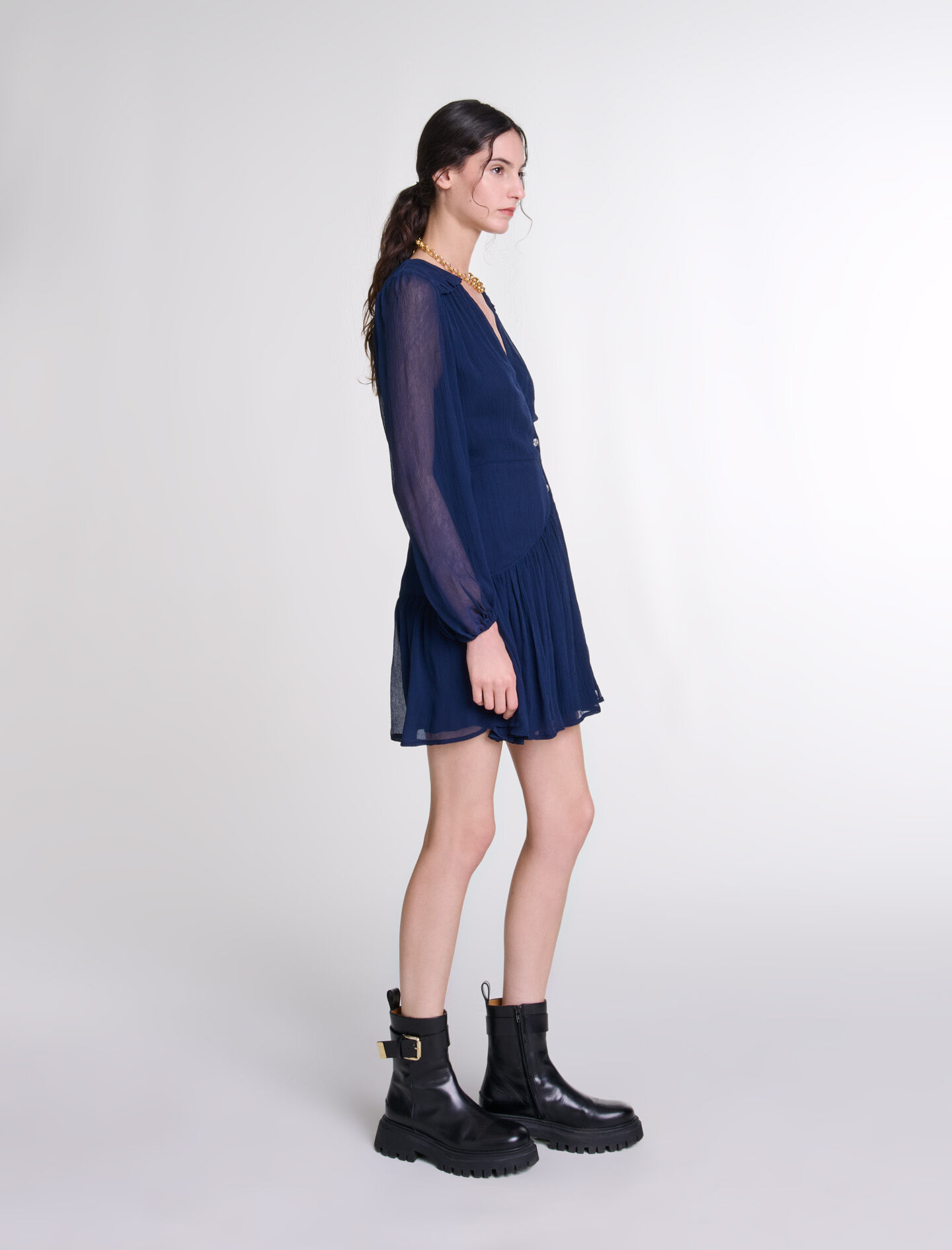Short ruffled dress Blue For Women | Maje