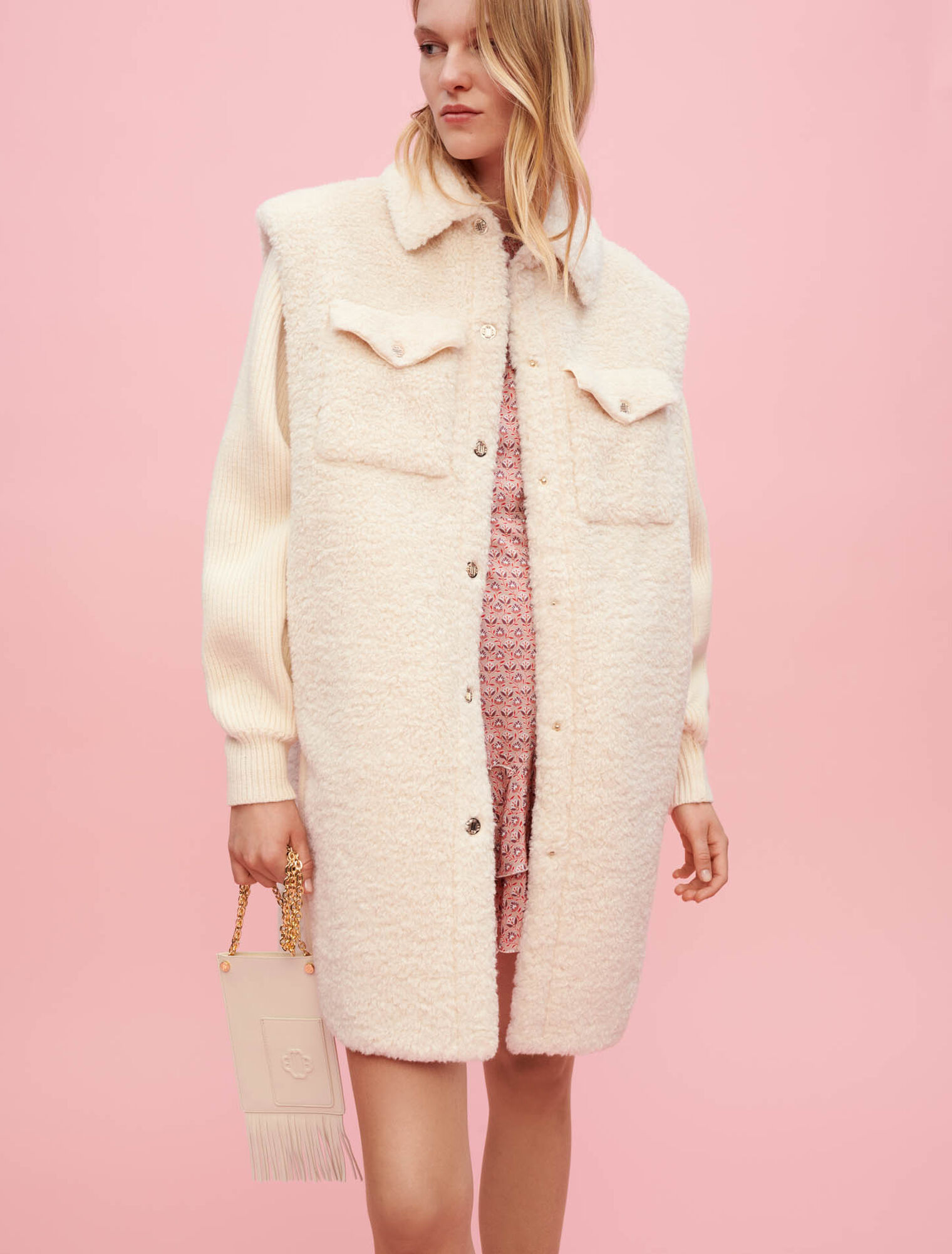 Faux fur and knit coat