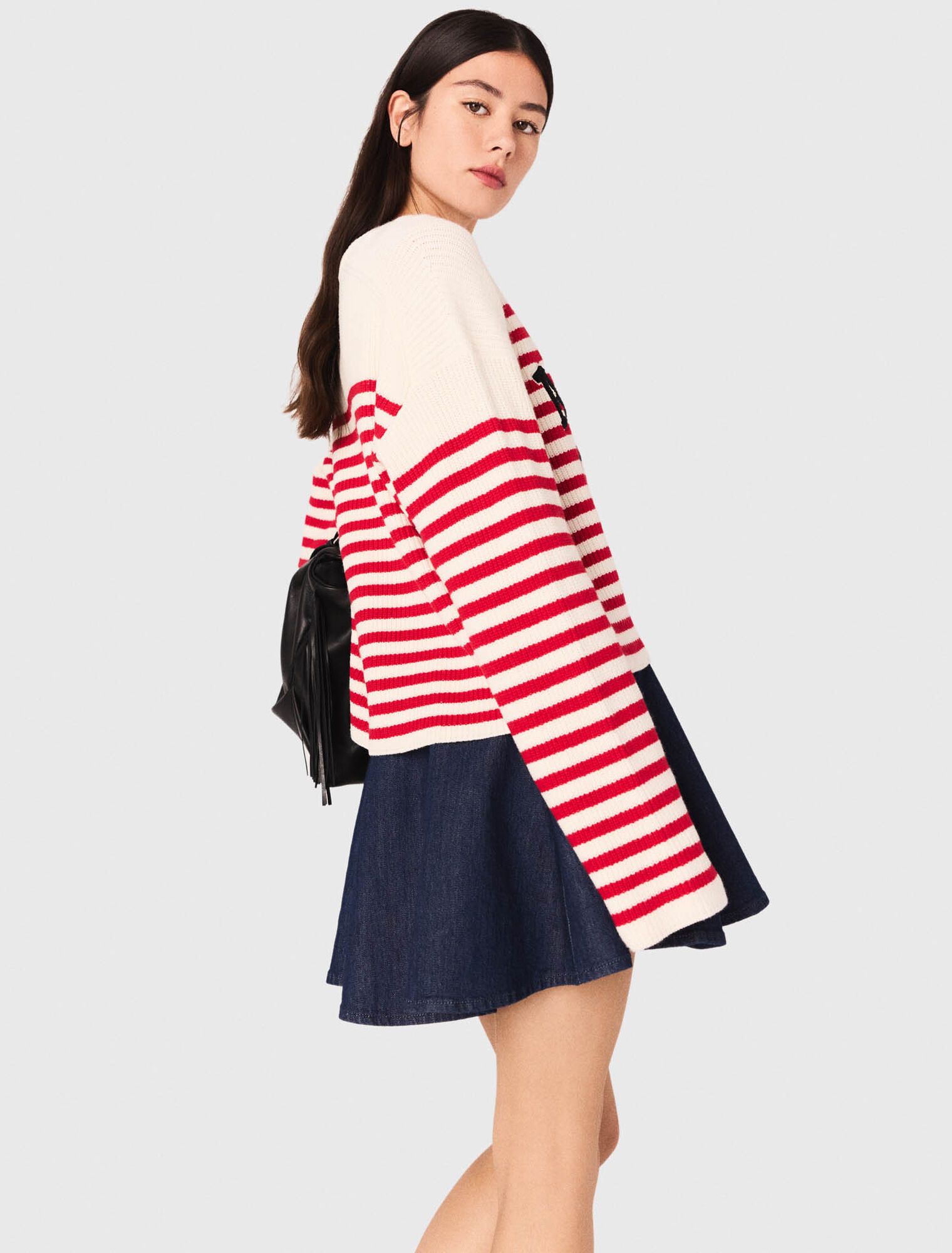 Striped rib knit sweater
