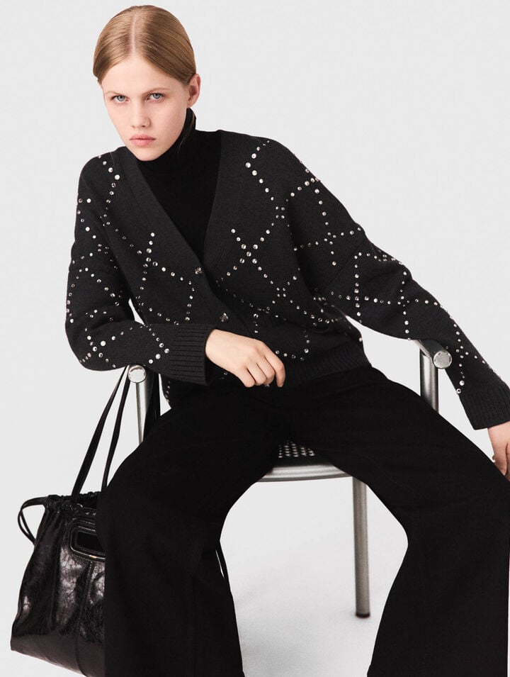 Rhinestone check cardigan