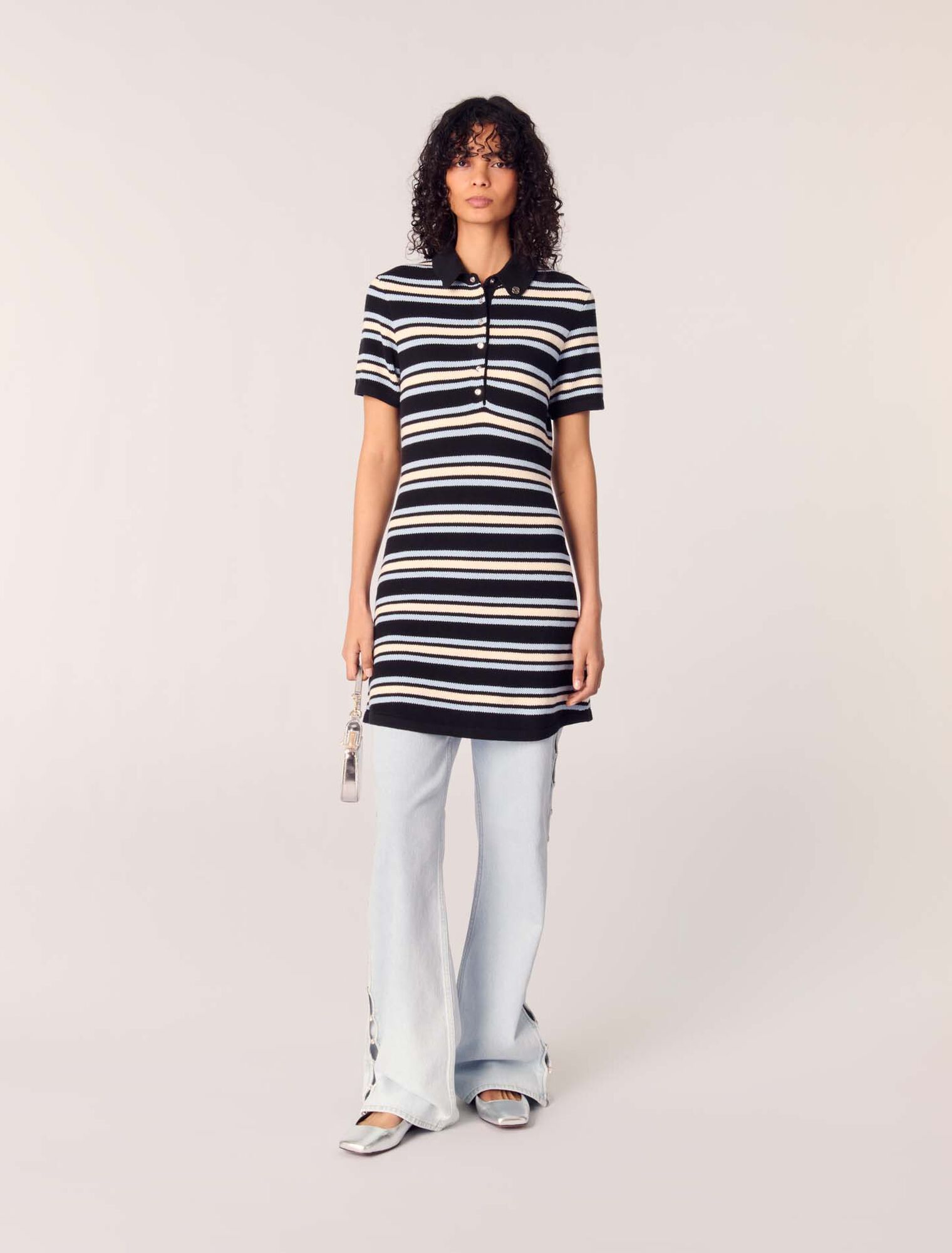 Striped knit polo dress