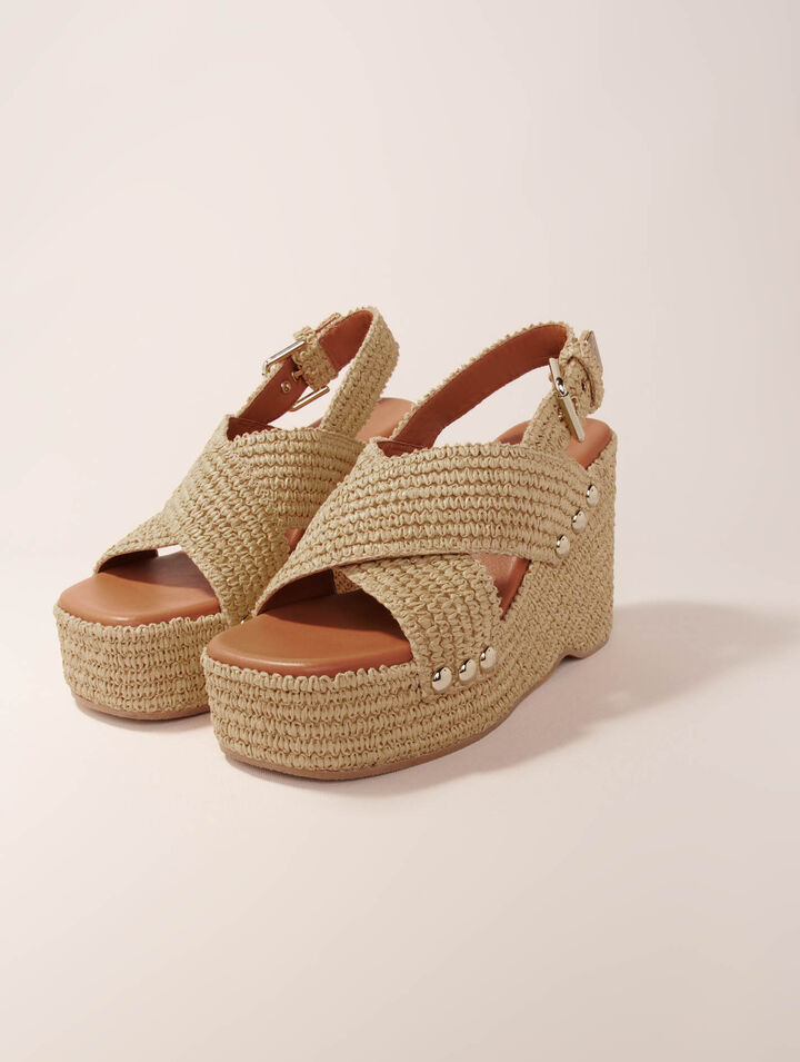 Wedge sandals with raffia effect