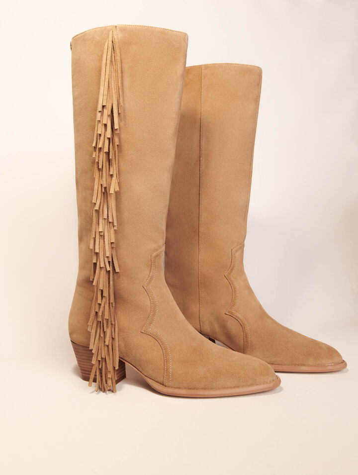 Fringed suede cowboy boots