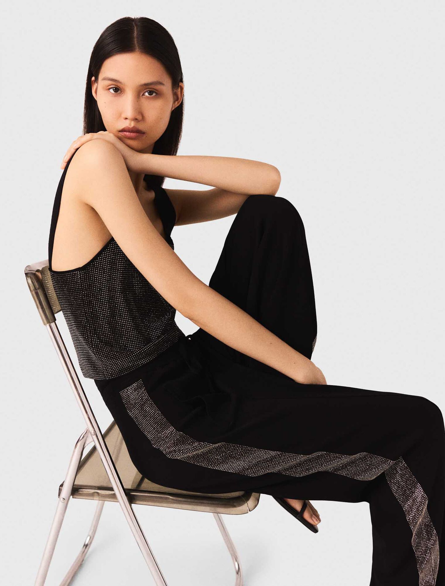 Strappy diamanté knit top