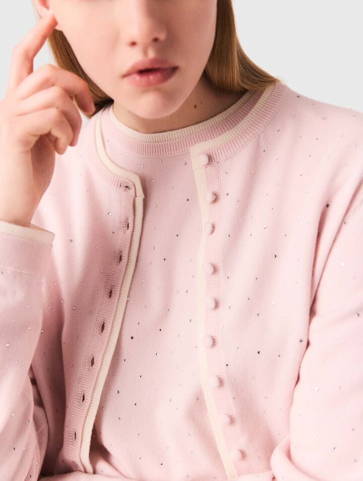 100% wool cardigan with rhinestones