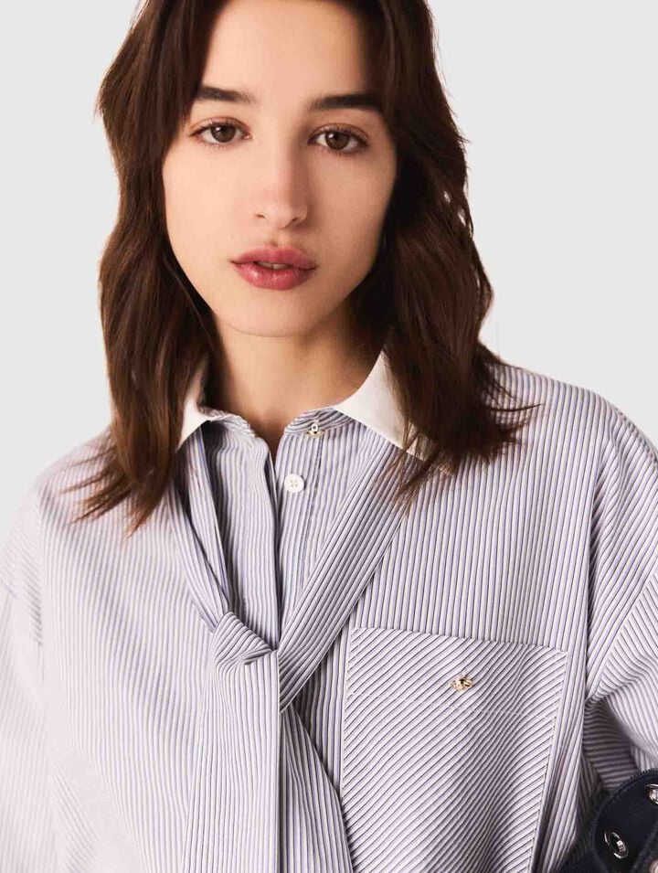 Striped pussy bow shirt