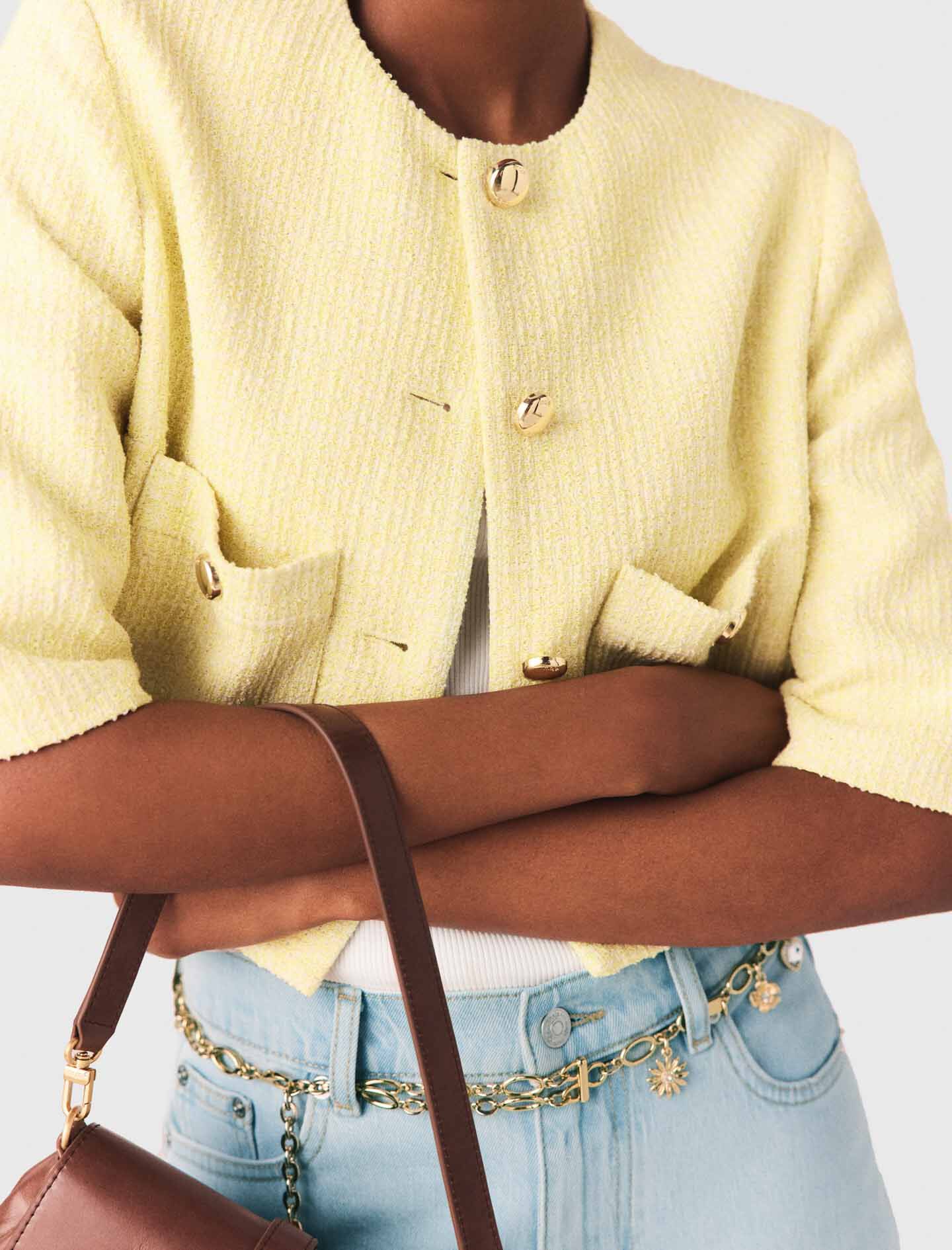 Short-sleeved tweed jacket Yellow / Orange For Women | Maje