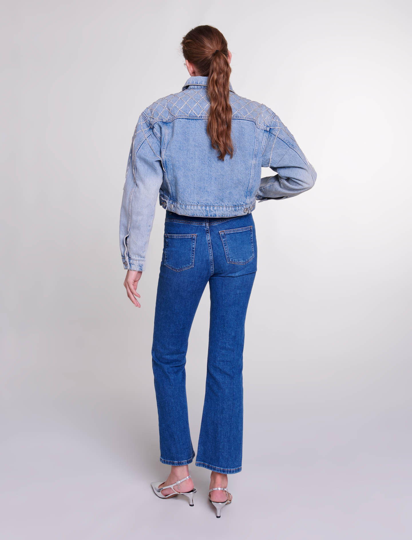 Denim jacket with rhinestones Blue For Women | Maje