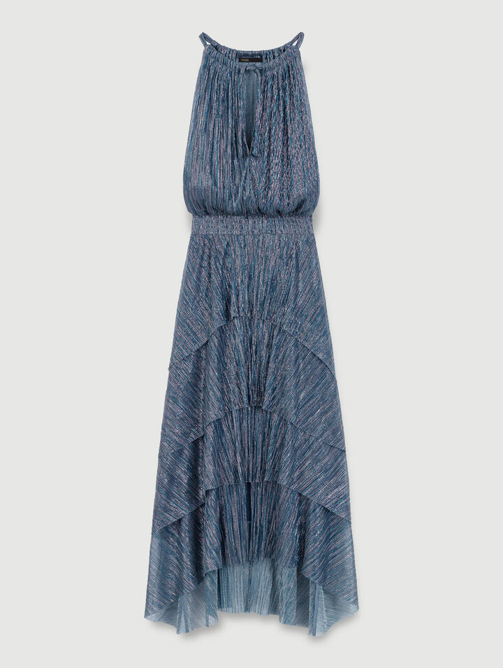 마쥬 Maje Ruffled lame maxi dress,Blue / Grey